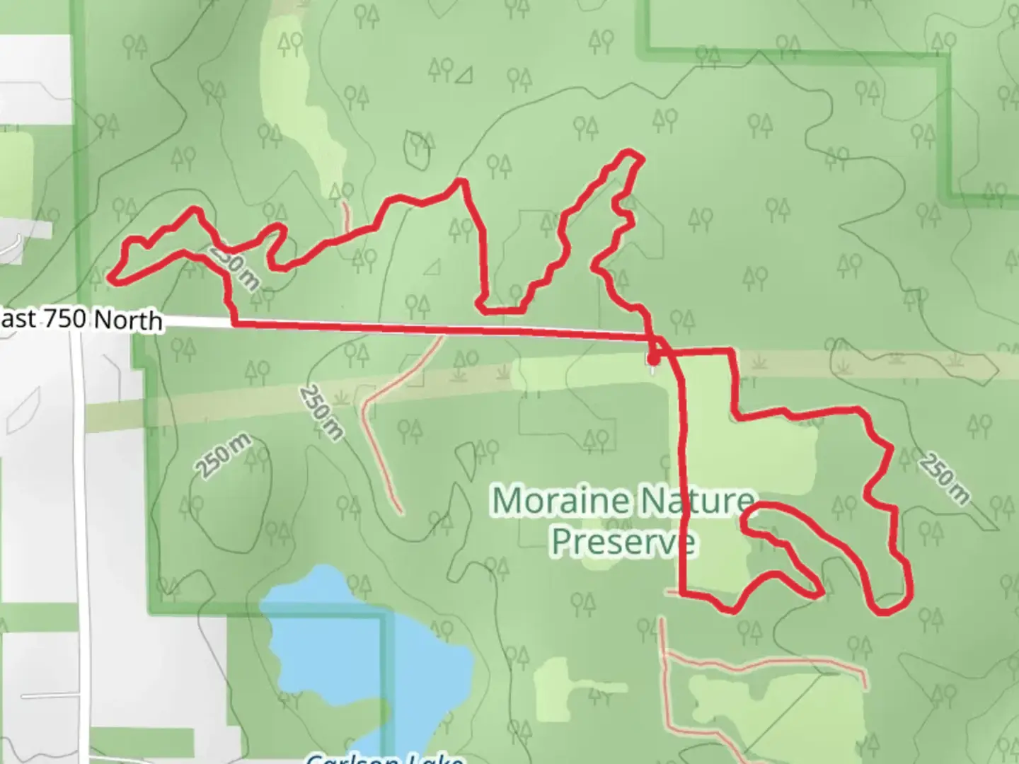 An image depicting the trail Moraine Nature Preserve Loop Trail and its surrounding area.