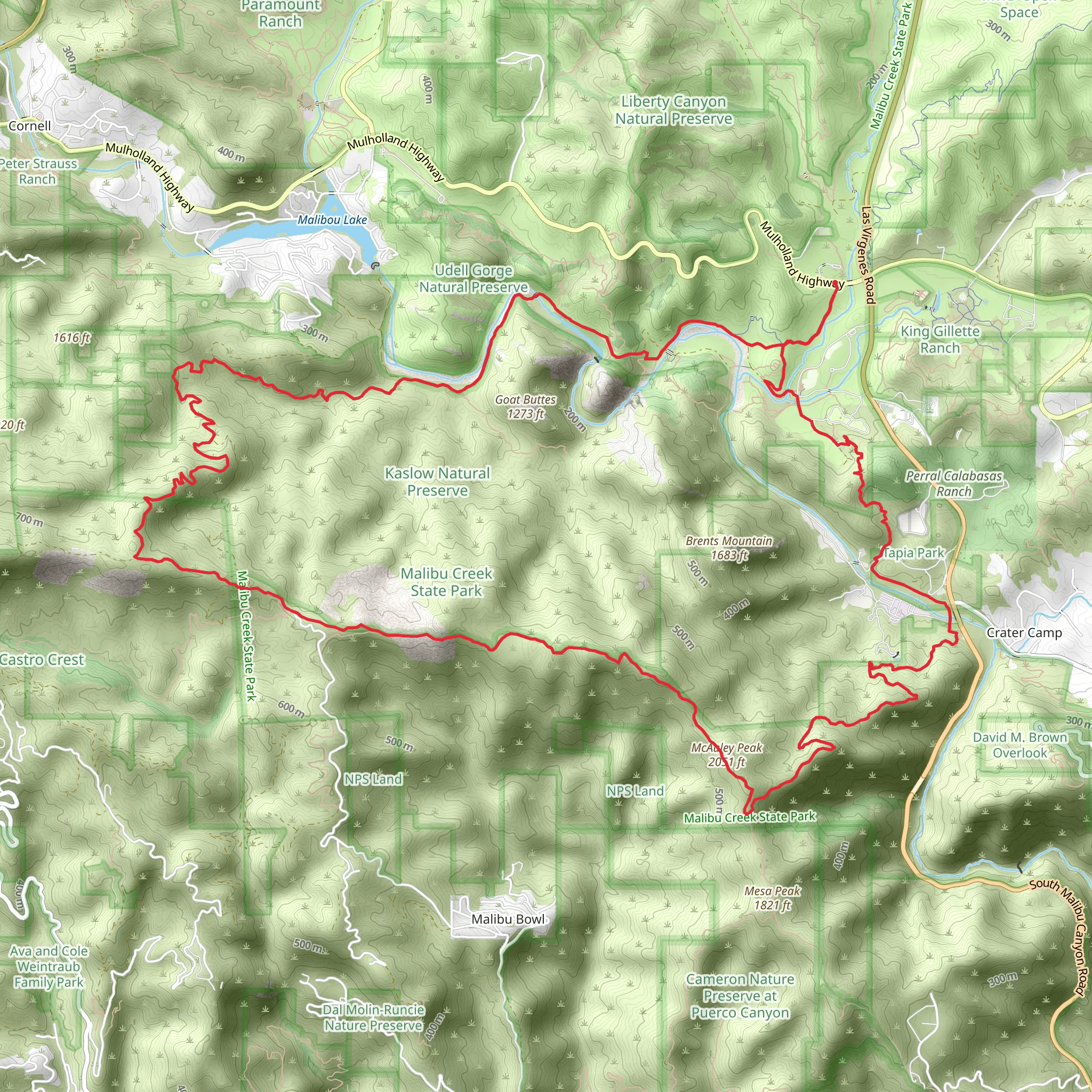 Crags Road, Backbone Trail and Tapia Spur Trail Loop mobile static map