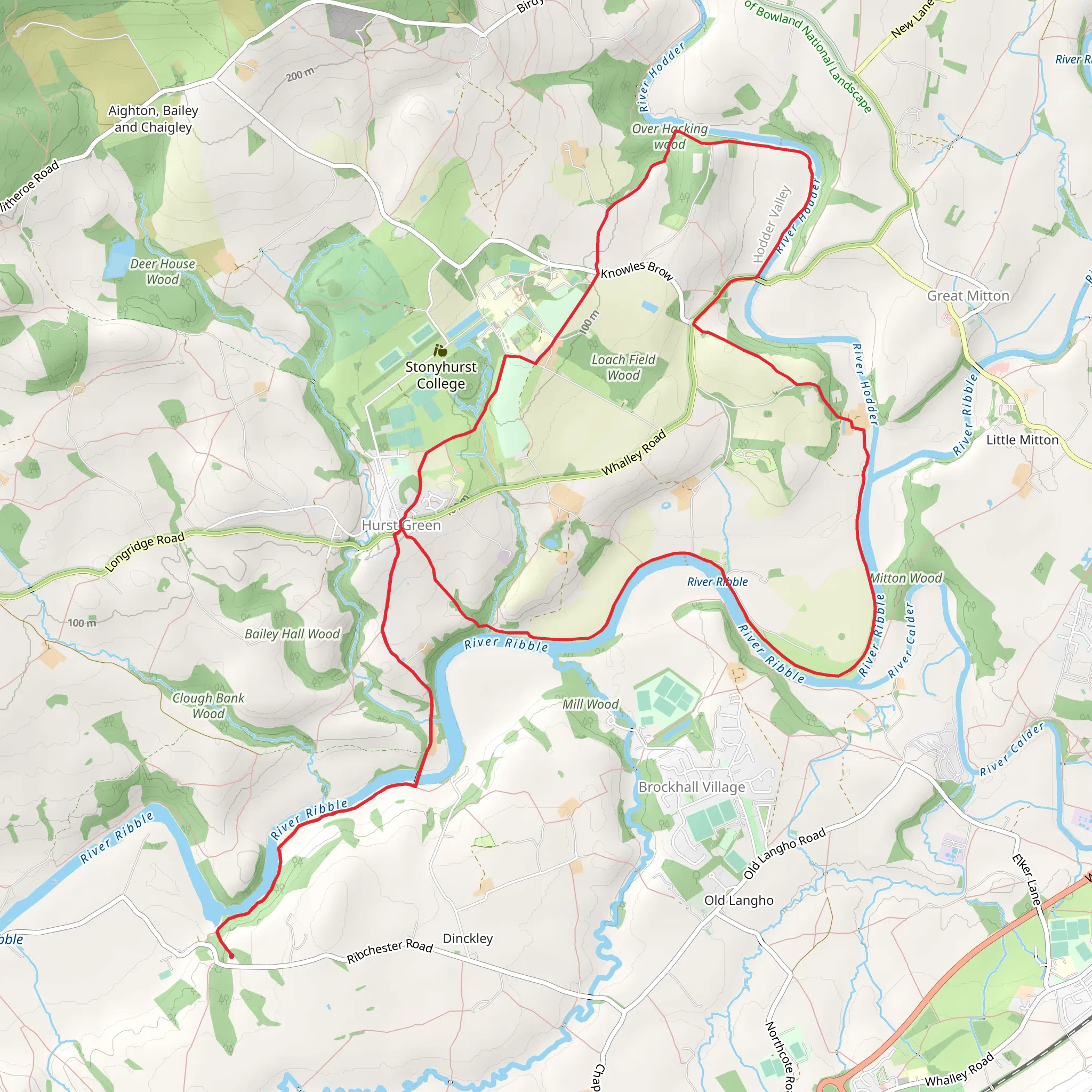 Hurst Green and River Ribble Loop from Dinckley mobile static map