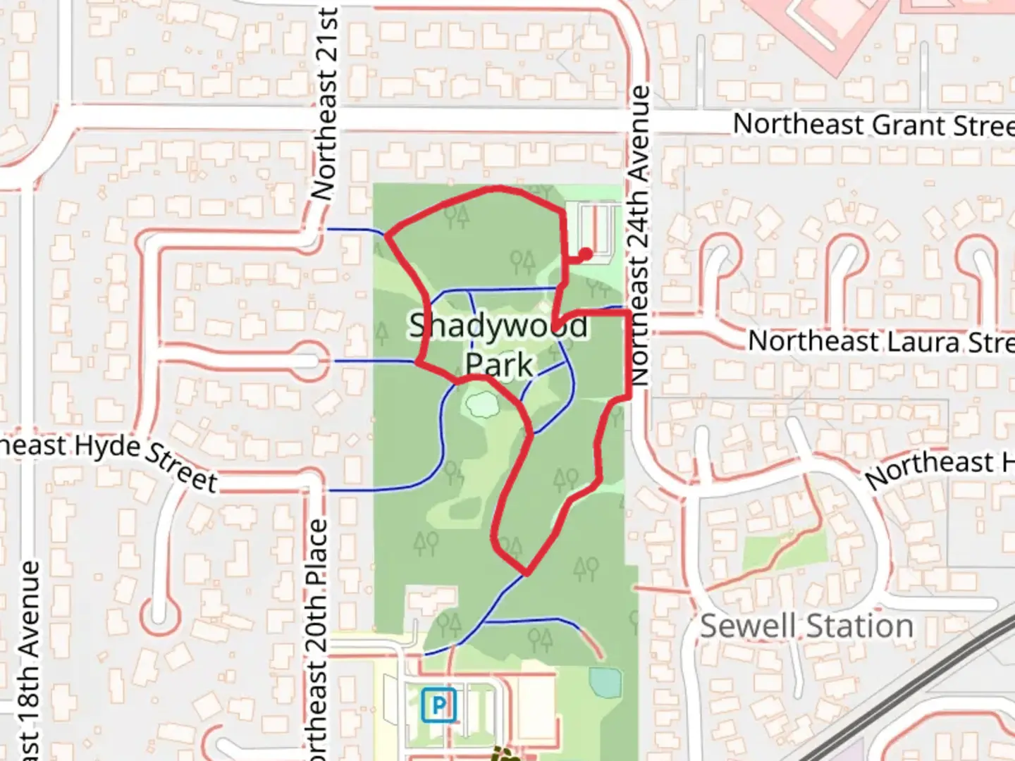 An image depicting the trail Shadywood Park Loop and its surrounding area.