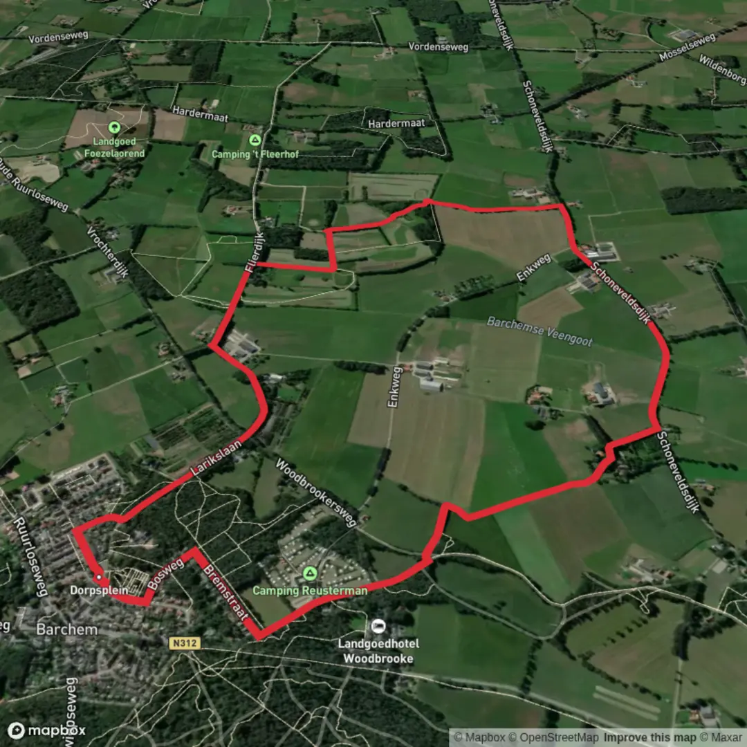 An image depicting the trail Ommetje Barchem Loop and its surrounding area.