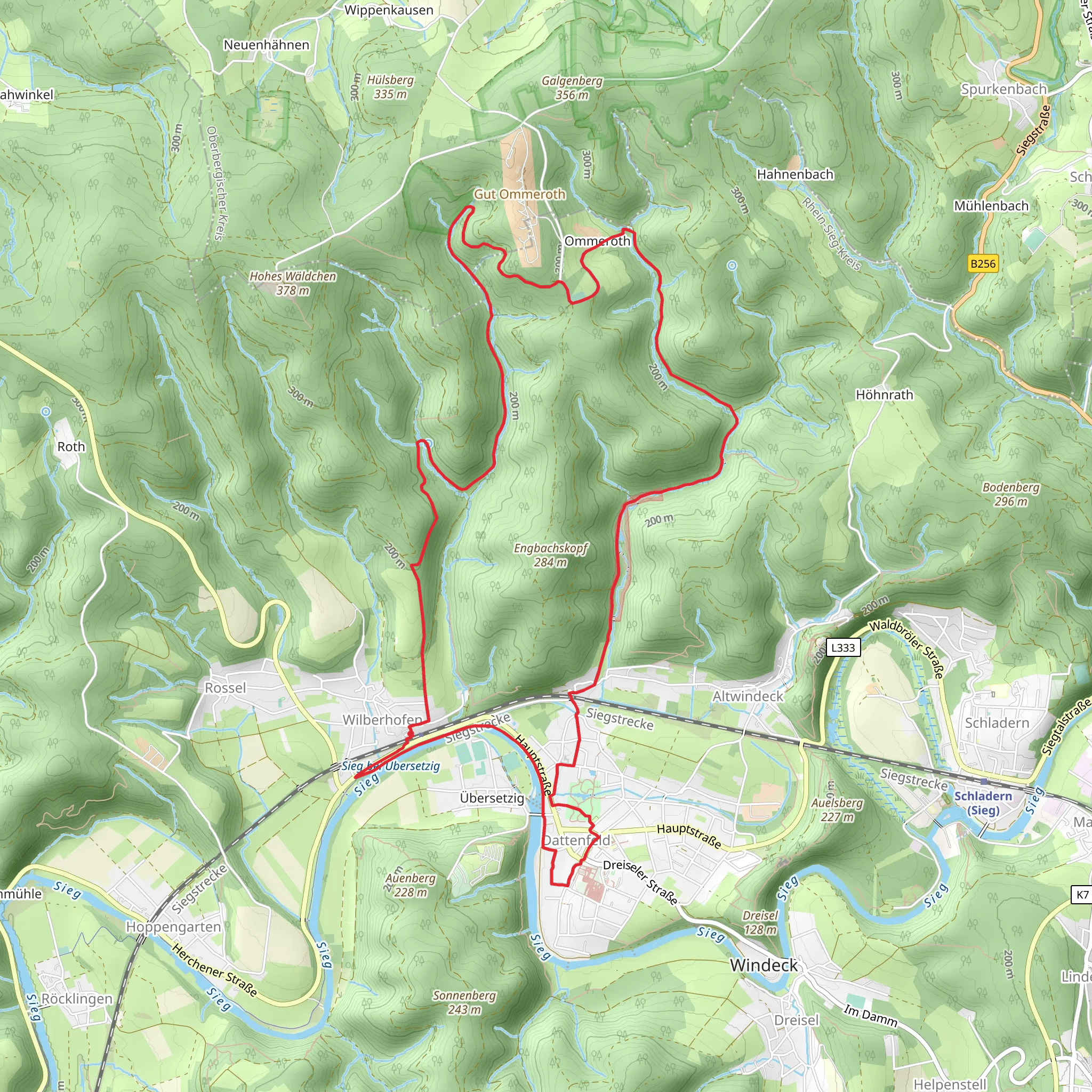 Siegtal Radweg, Altwindeck Rundweg and Wilberhofen Rundweg Loop mobile static map