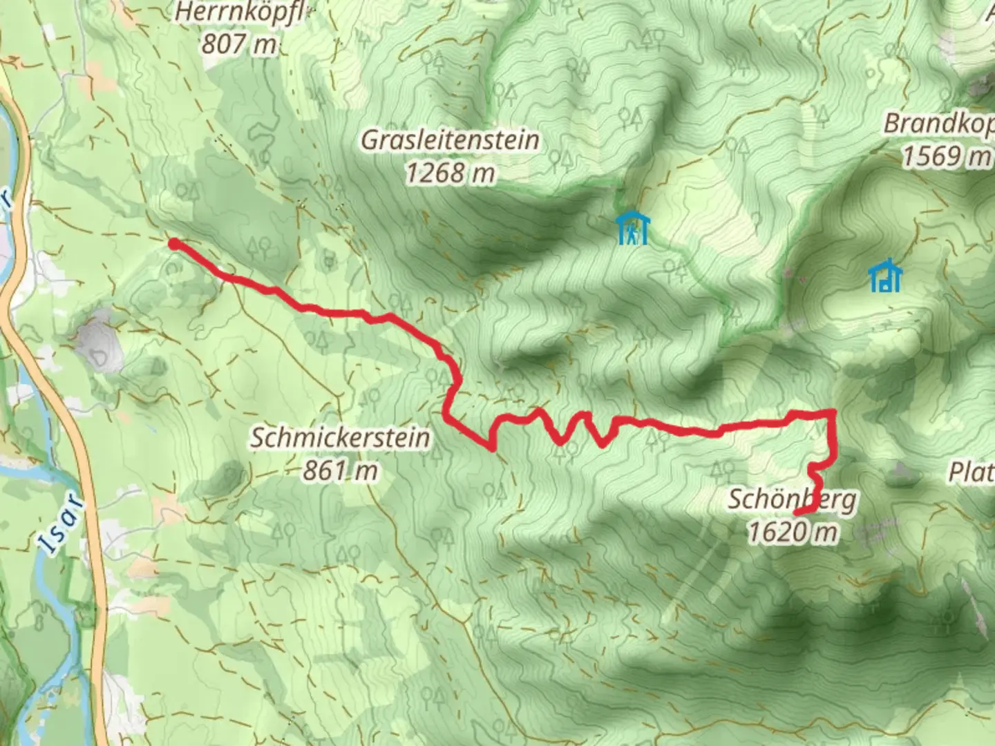 An image depicting the trail Schönberg Peak walk via Rohrlmoos Alm and its surrounding area.