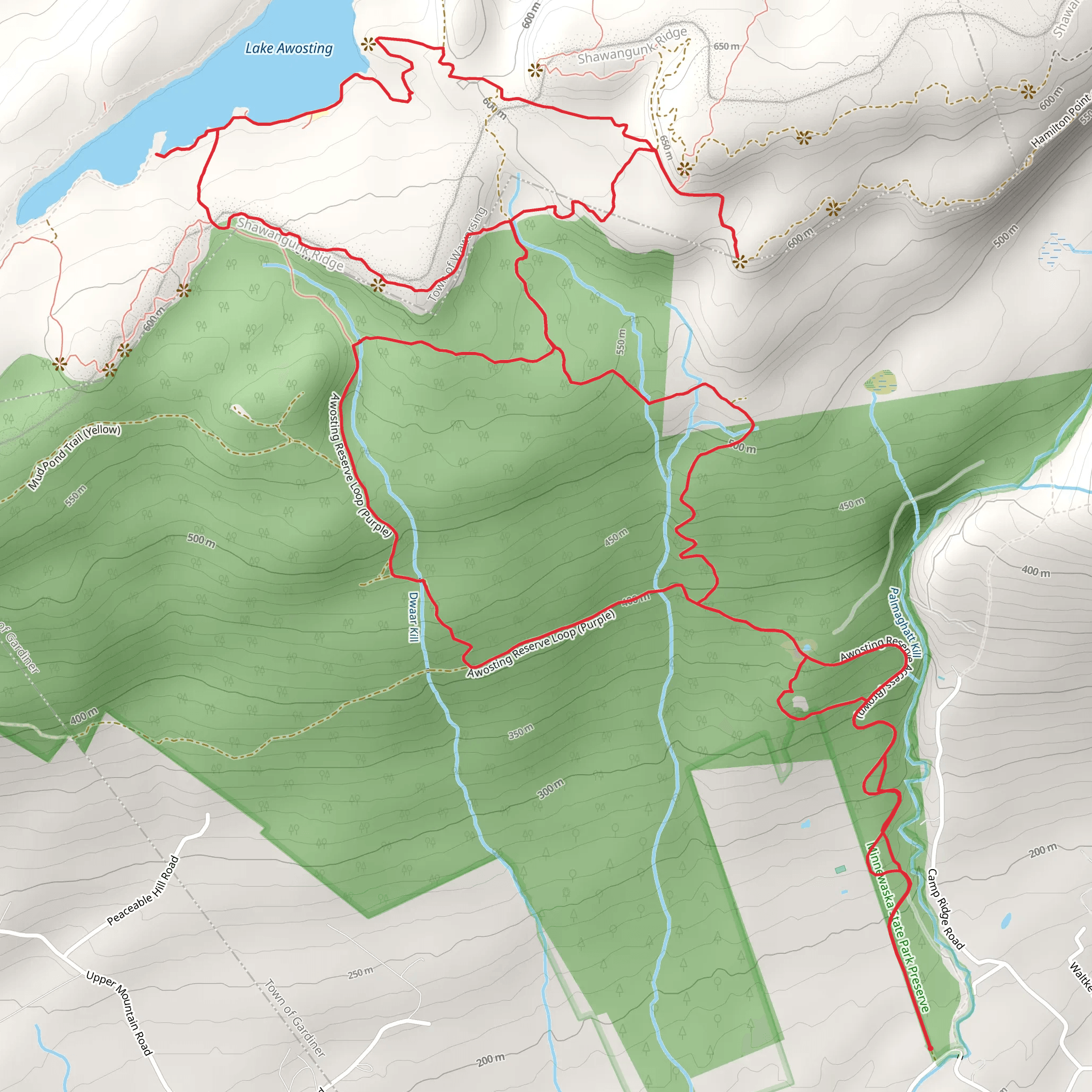 Lake Awosting and Dwaar Kill mobile static map
