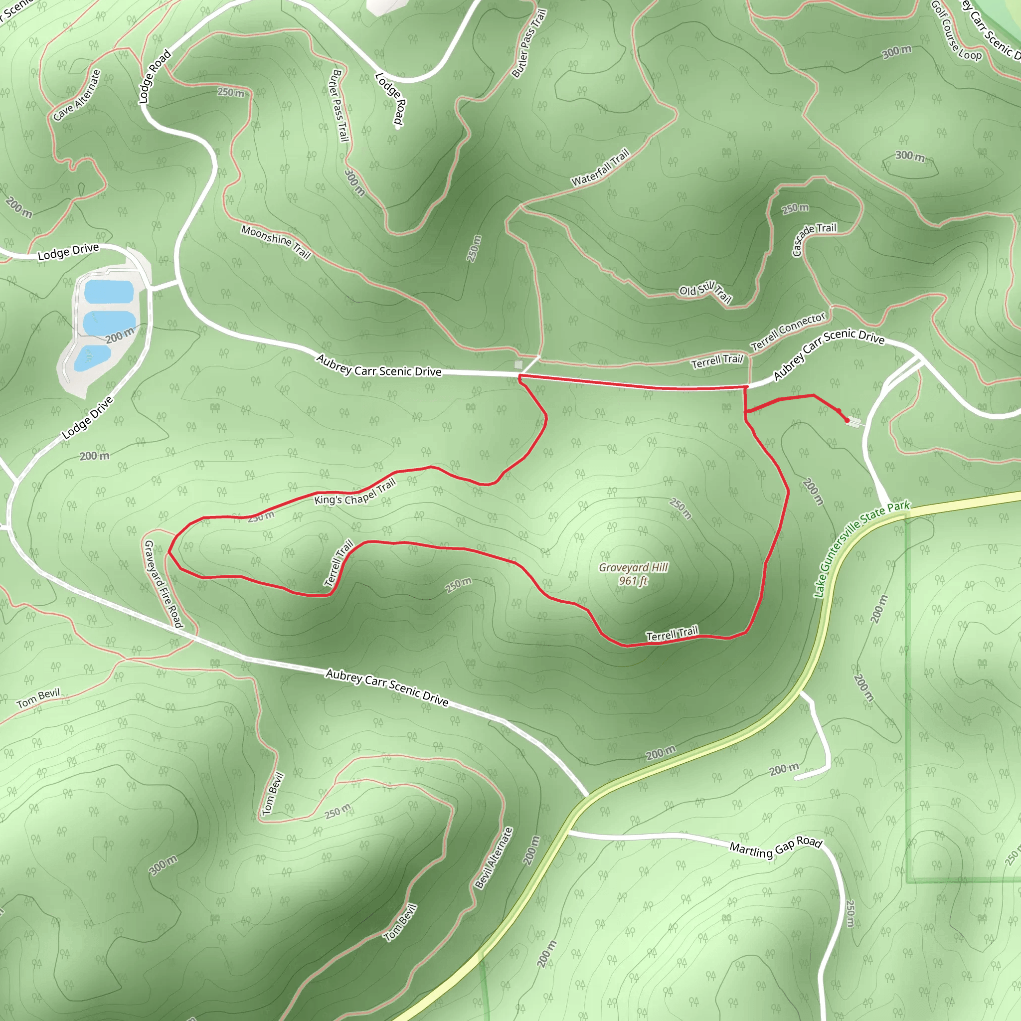 Graveyard Hill via Terrell Trail and King's Chapel Loop Trail mobile static map