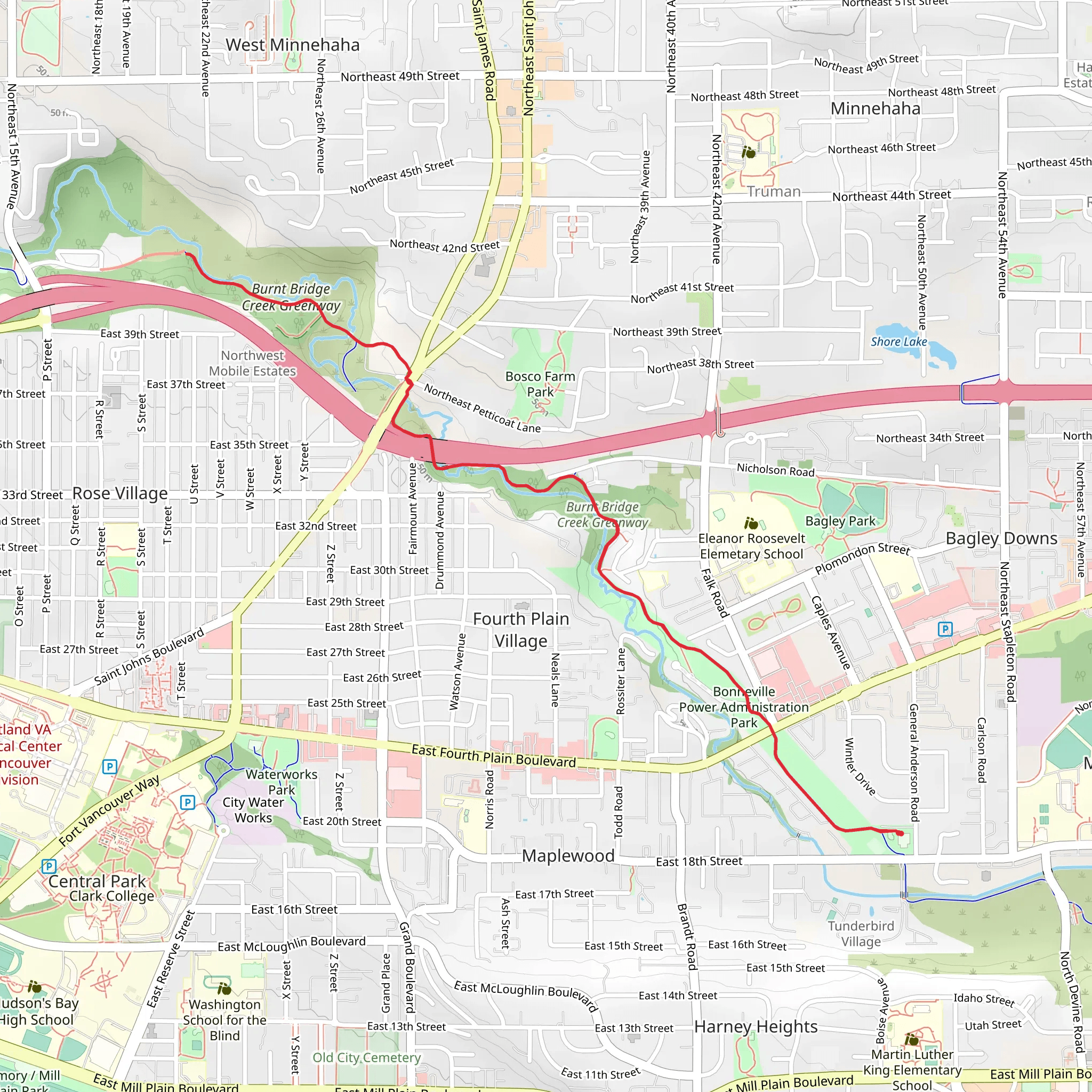 Burnt Bridge Creek Trail Out and Back mobile static map
