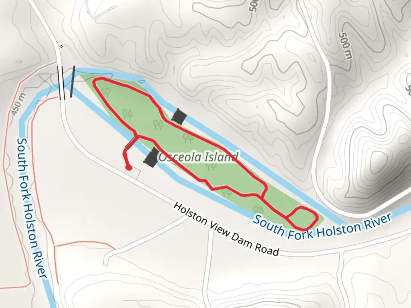 An image depicting the trail Osceola Island - South Fork Holston River Loop and its surrounding area.
