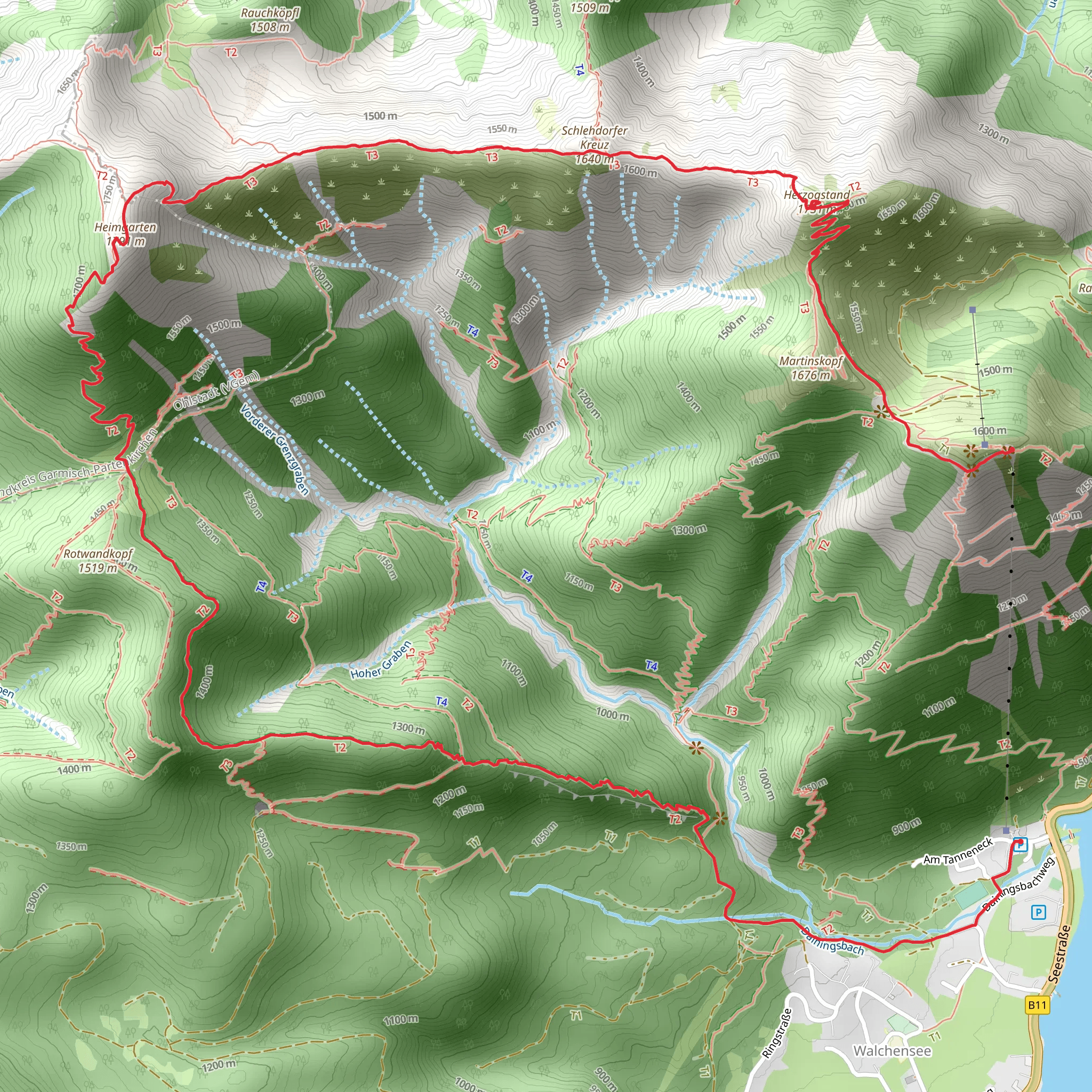 Heimgarten, Schlehdorfer Kreuz, Herzogstand and Fahrenbergkopf Peak Walk via Wanderweg 445 mobile static map