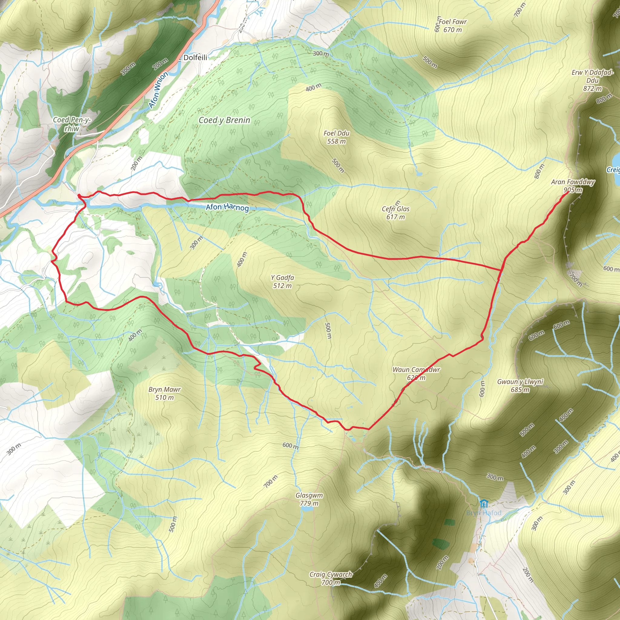 Aran Fawddwy Northern Approach mobile static map