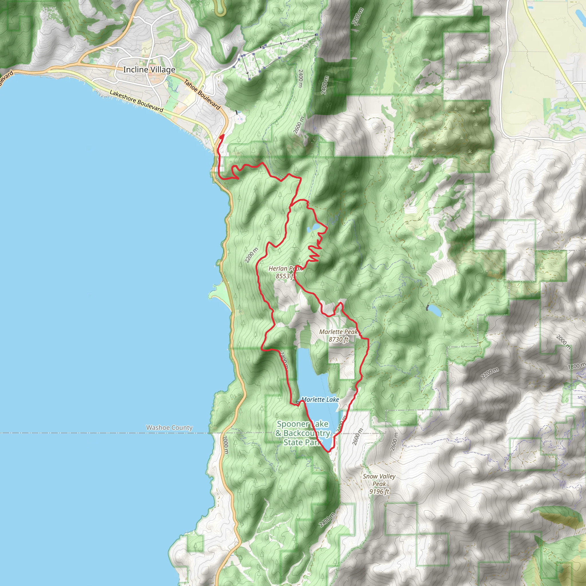 Herlan Peak and Marlette Lake via Marlette Flume Trail mobile static map
