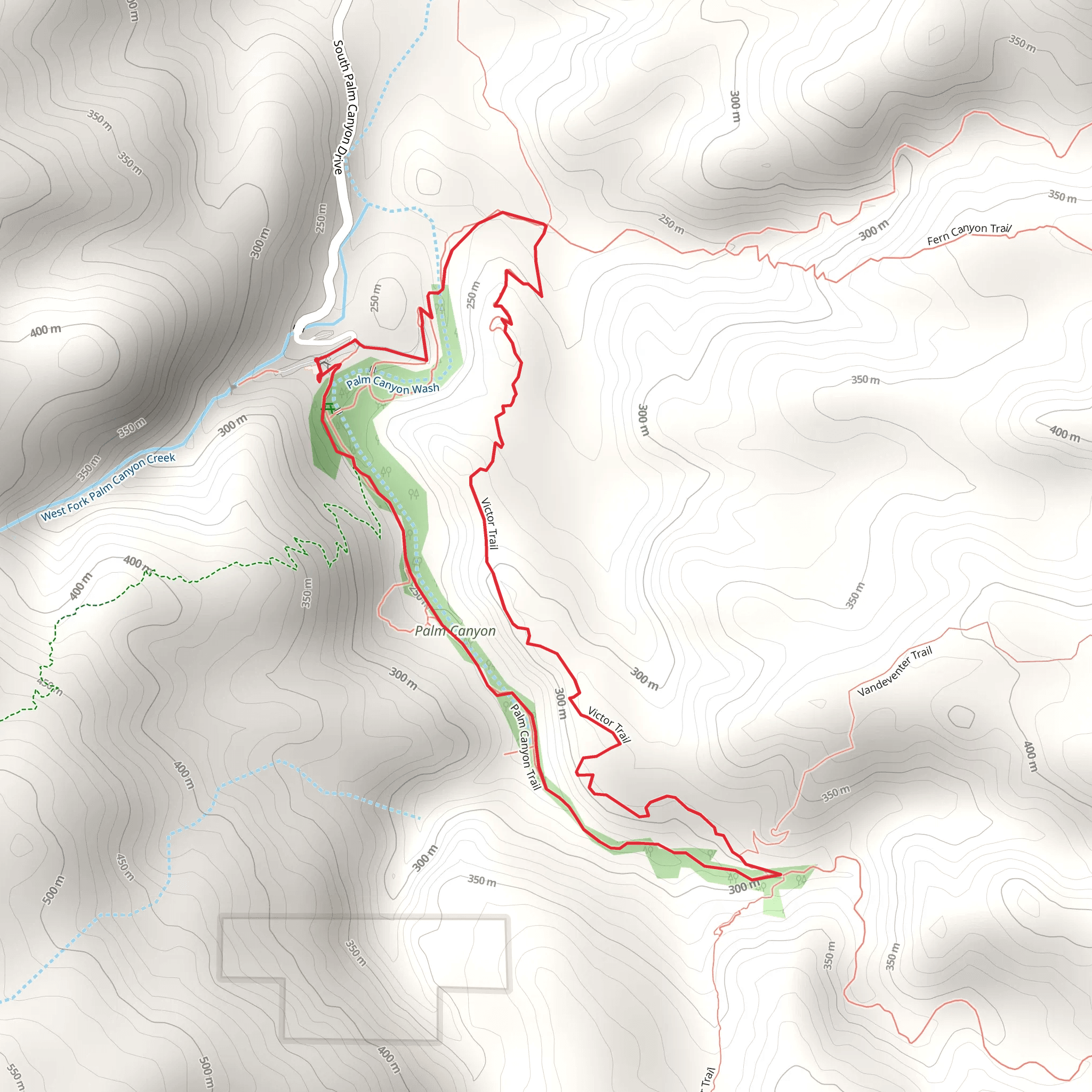 Palm Canyon Trail, Victor Trail and Fern Canyon Trail Loop mobile static map