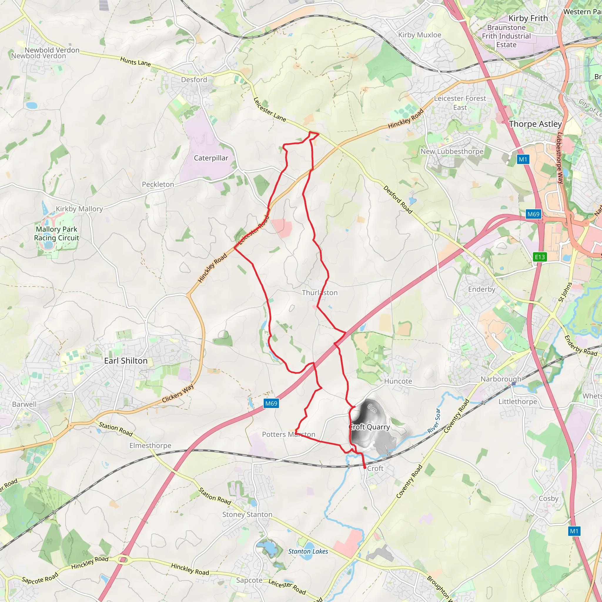 Normanton Park and Desford Crossroads from Croft mobile static map