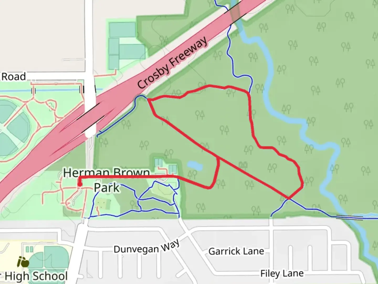 An image depicting the trail Hunting Bayou Hike Loop Trail and its surrounding area.