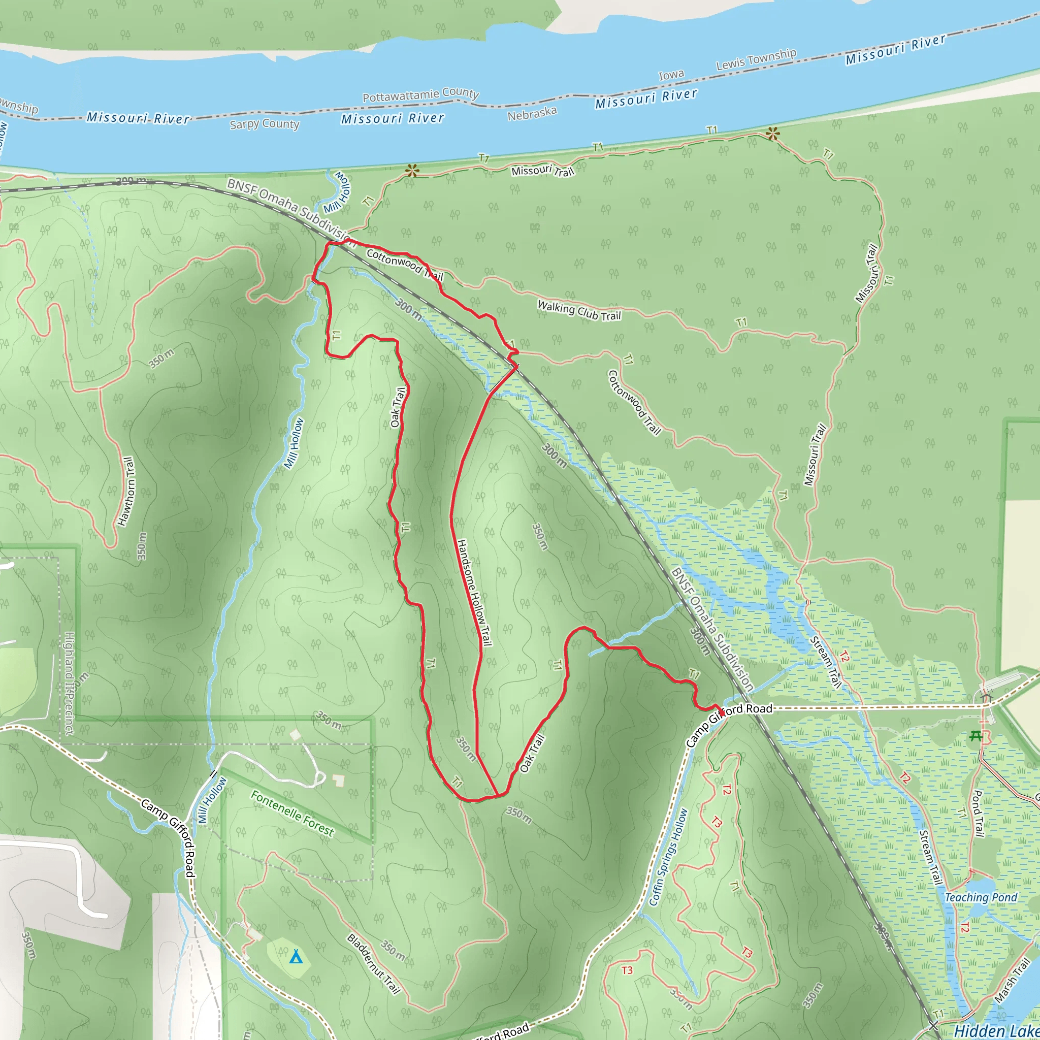 Oak and Handsome Hollow Loop Trail mobile static map