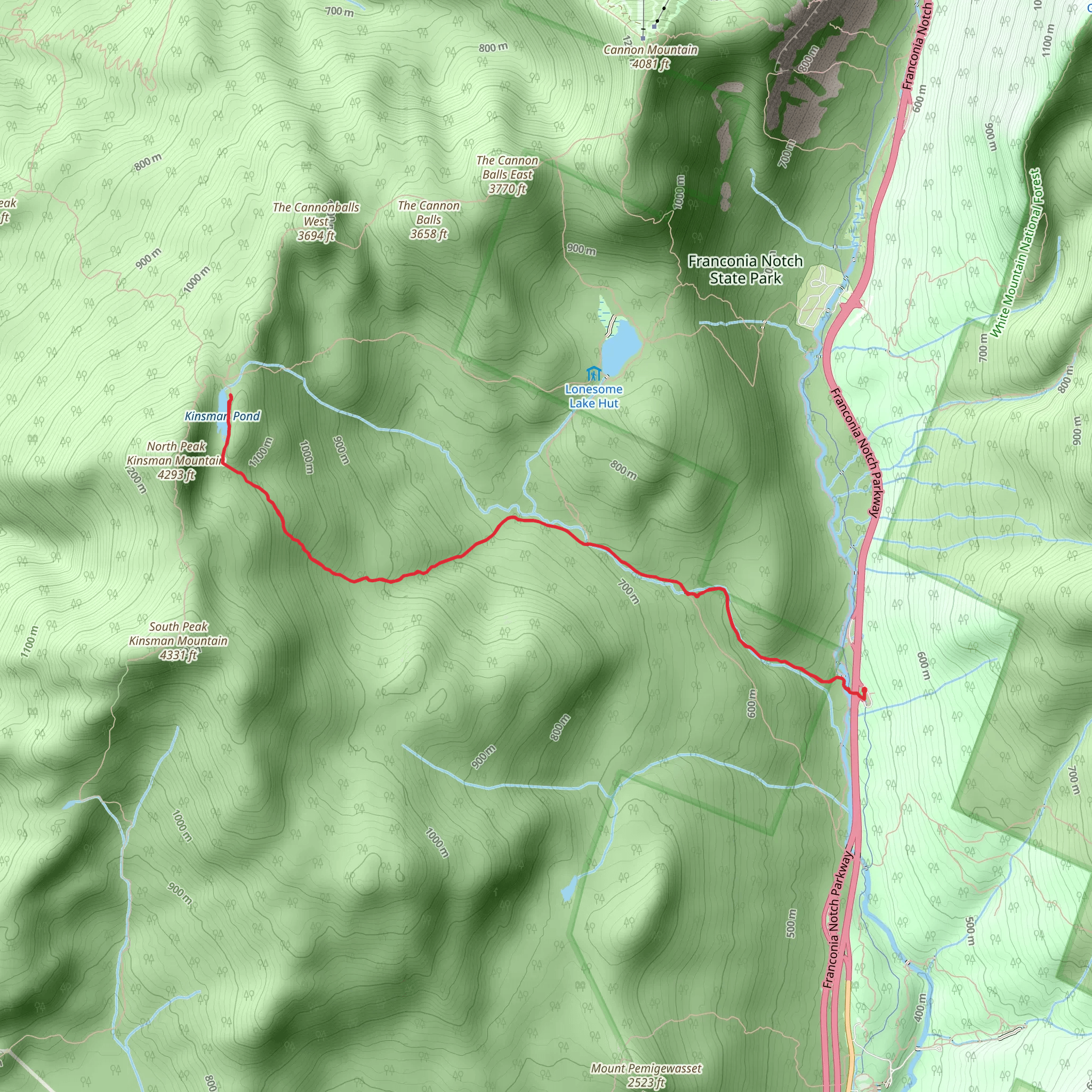 Kinsman Pond via Basin Cascades Trail mobile static map