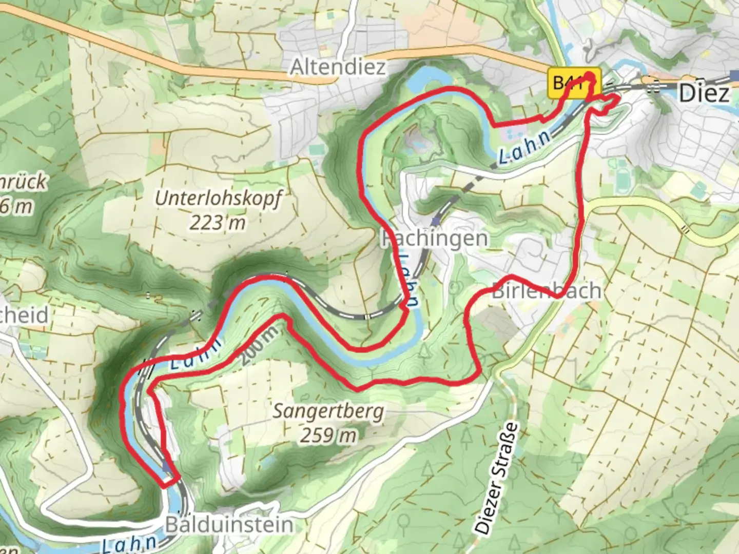 An image depicting the trail Lahn via Lubentiusweg and its surrounding area.