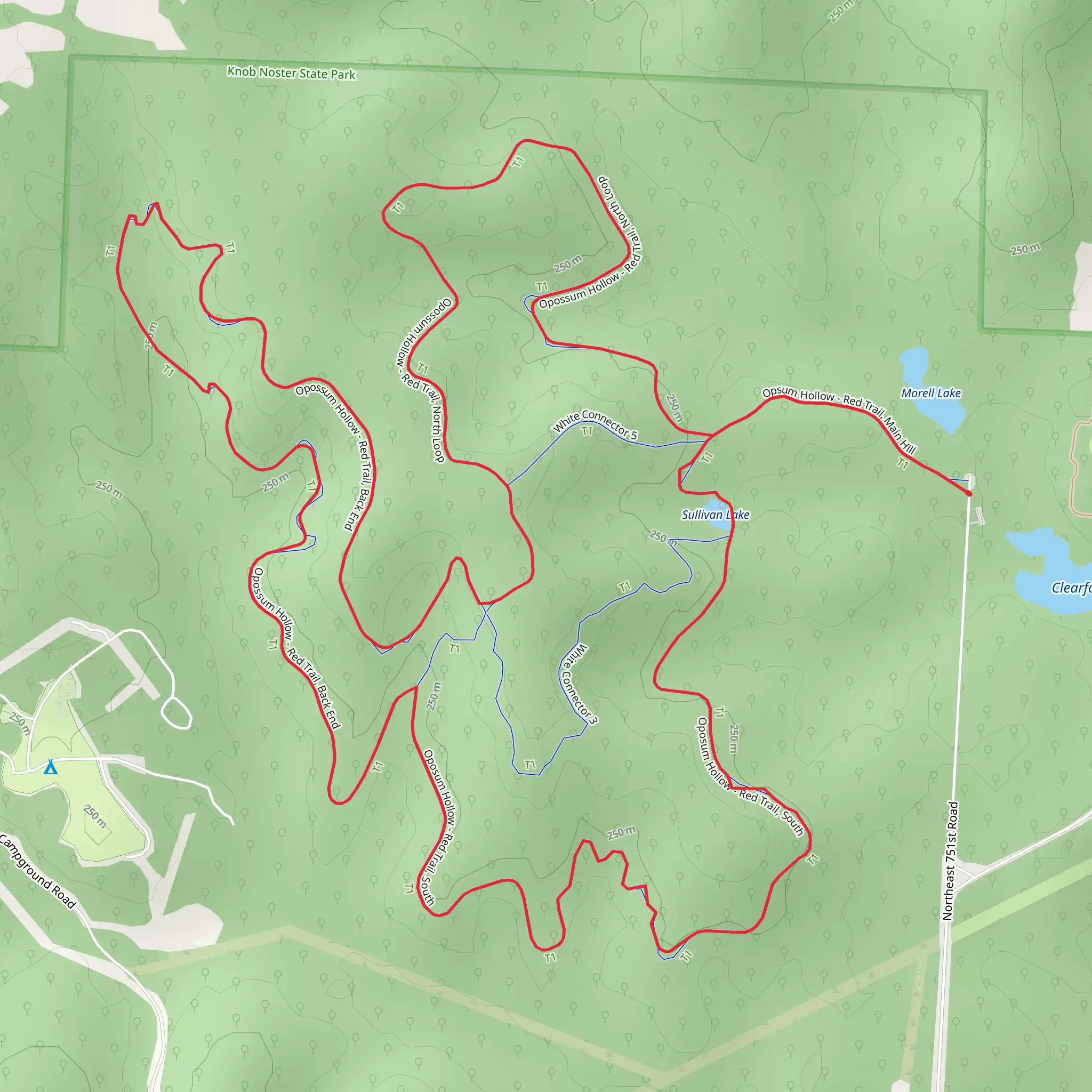 Opossum Hollow-Red Trail-Back End Loop mobile static map