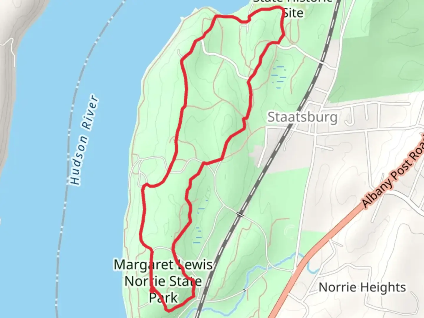 An image depicting the trail Ogden Mills and Ruth Livingston Mills State Park Loop and its surrounding area.