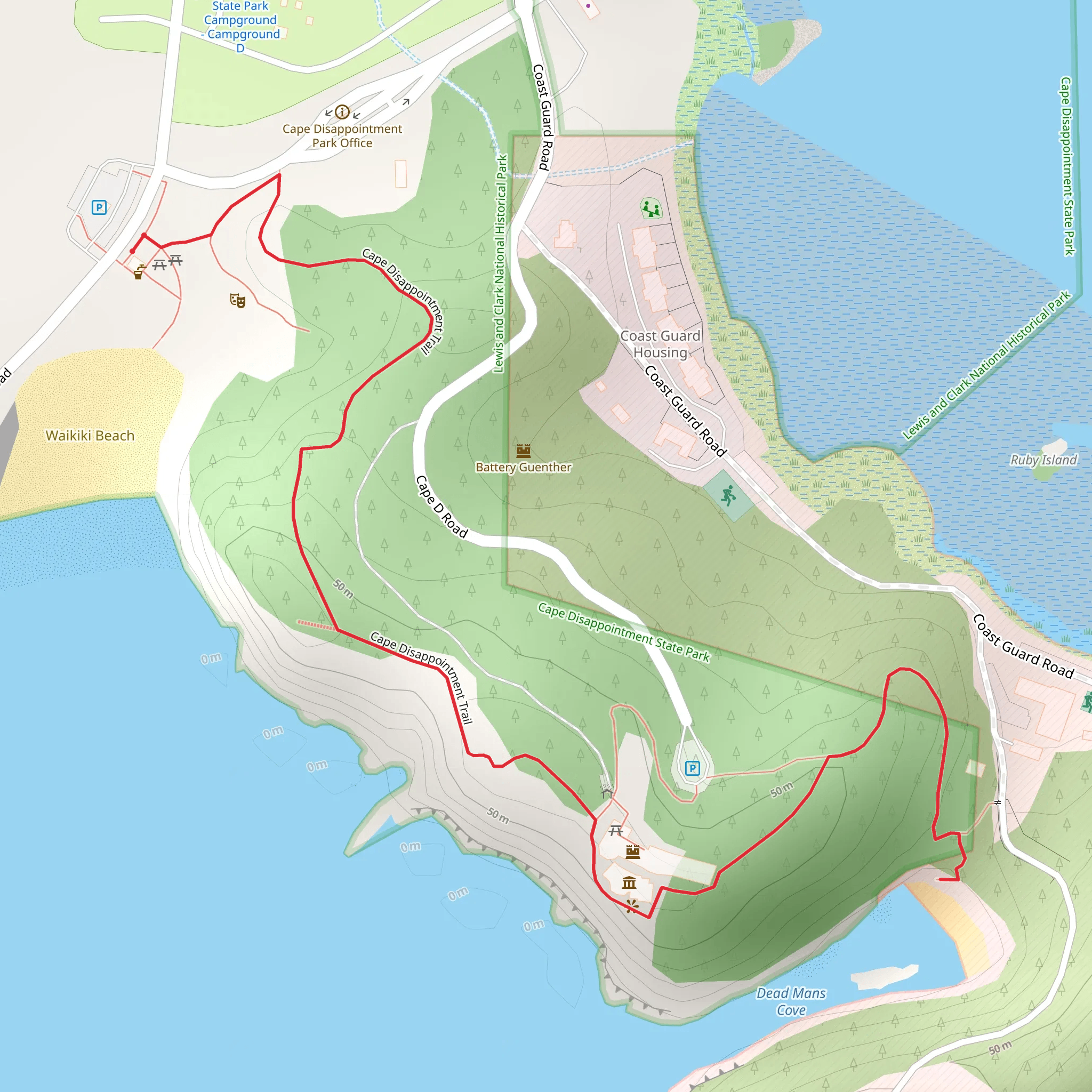 Cape Disappointment Trail mobile static map