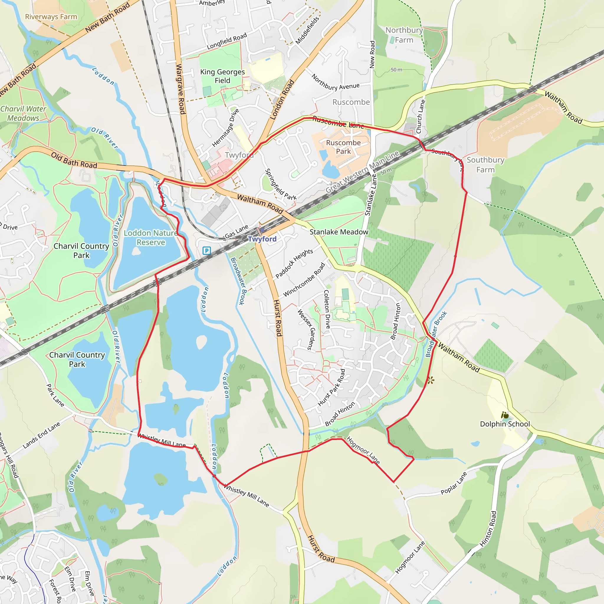 Broadwater Brook and Loddon Loop mobile static map
