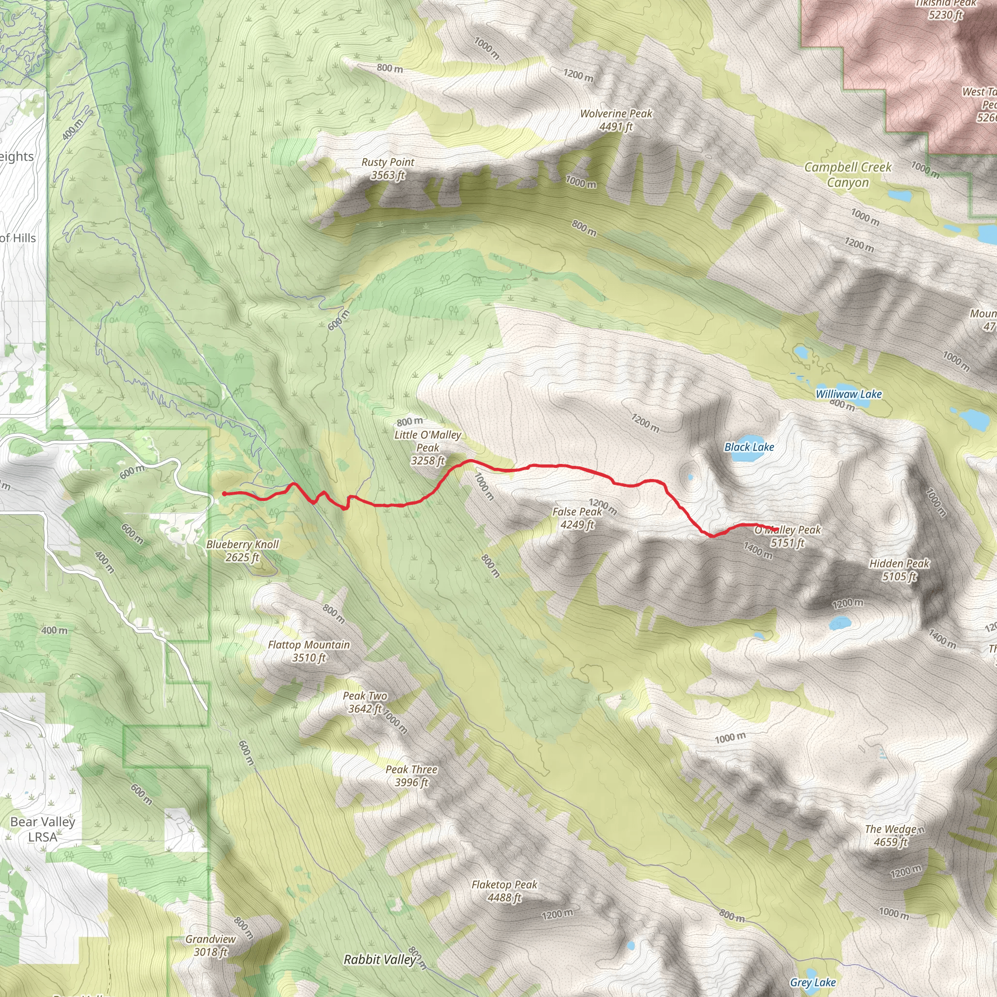 O'Malley Peak via Powerline Access Trail mobile static map