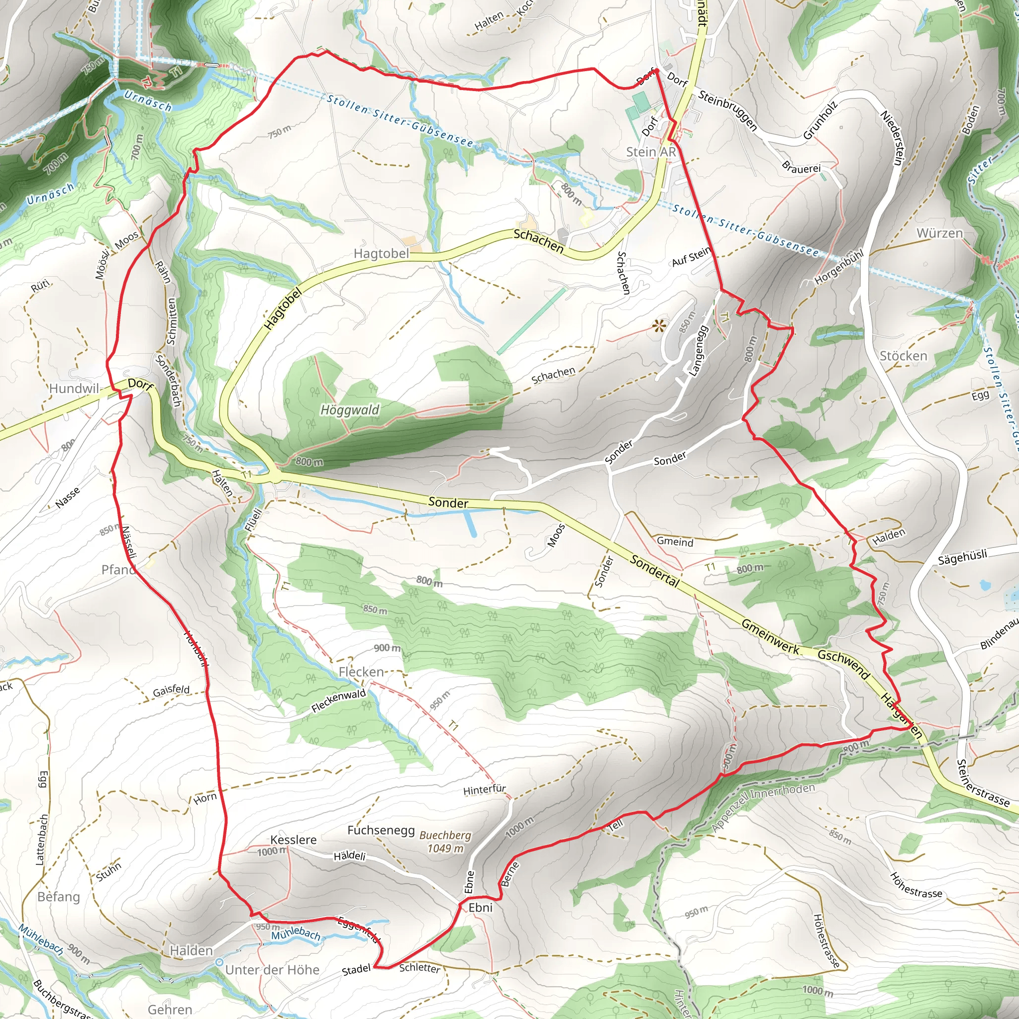 Stein - Hundwil - Buechberg - Hargarten mobile static map