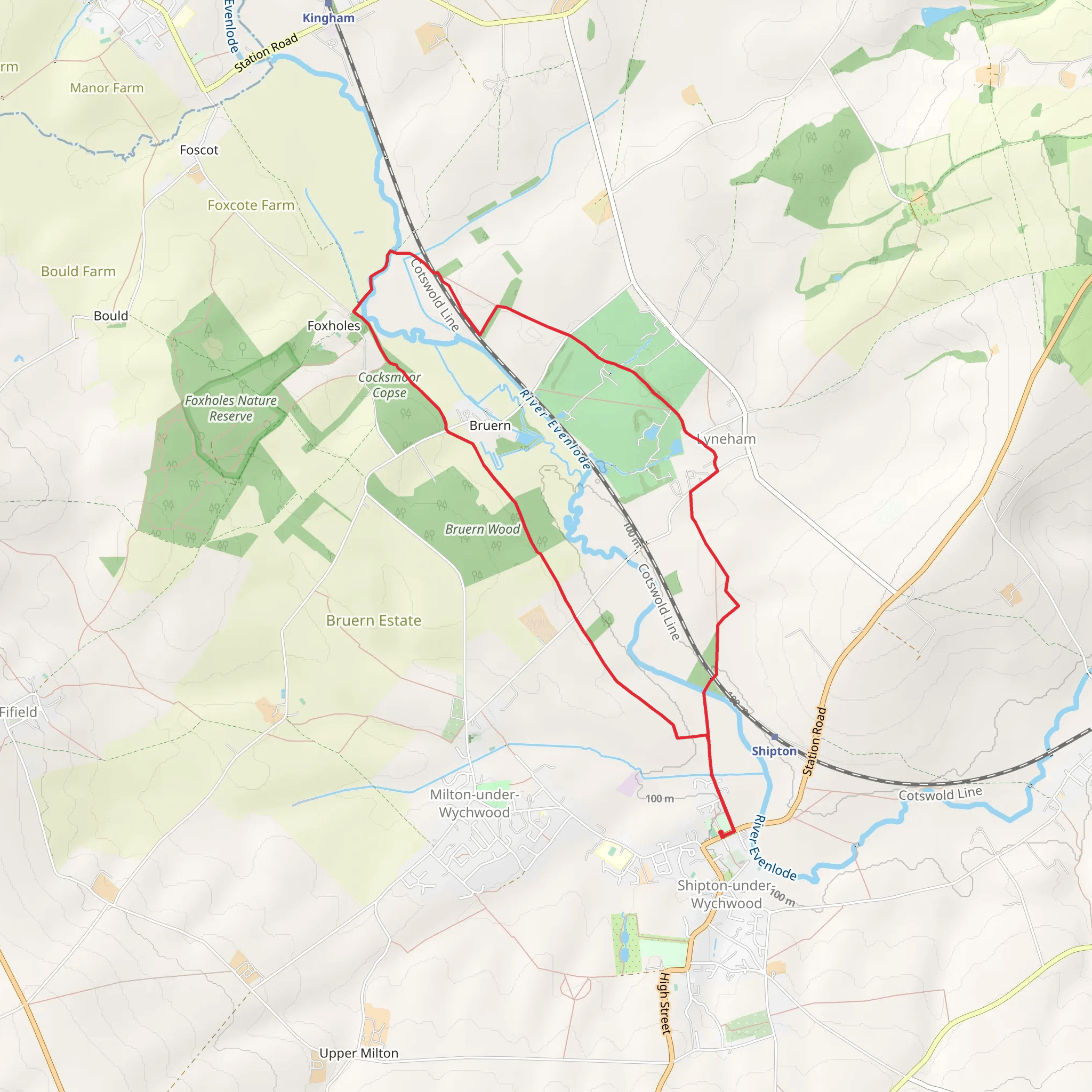 Cocksmoor Copse and Noman's Land via Oxfordshire Way mobile static map