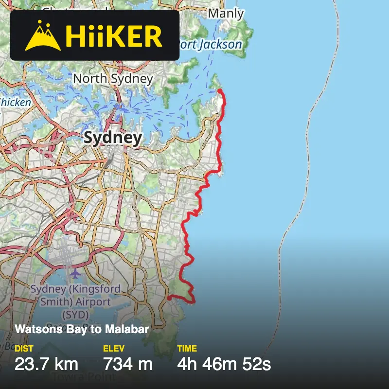 A map preview of the recording Watsons Bay to Malabar.