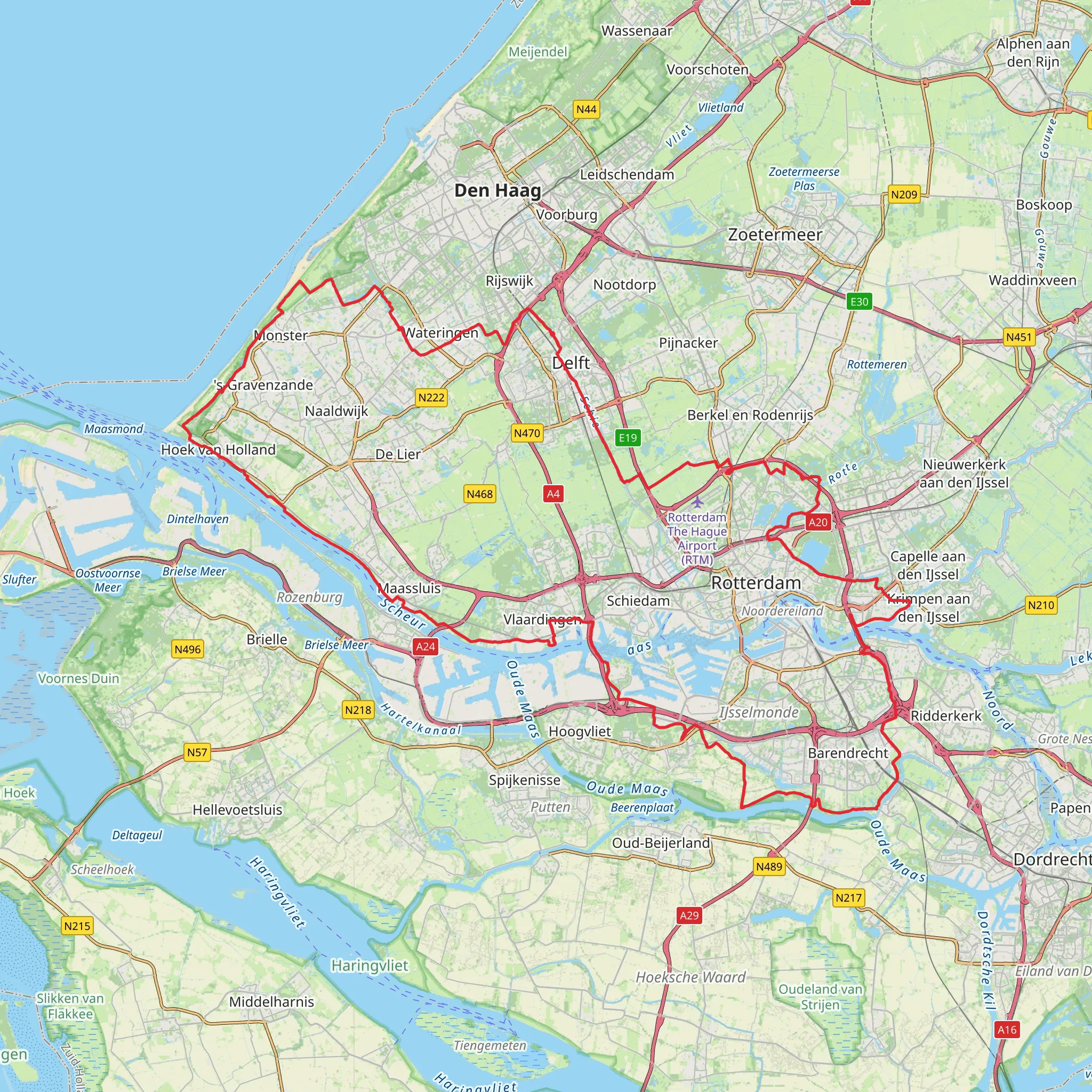 Rotterdam via Zandmotorpad, Deltapad and Schiedamseweg mobile static map