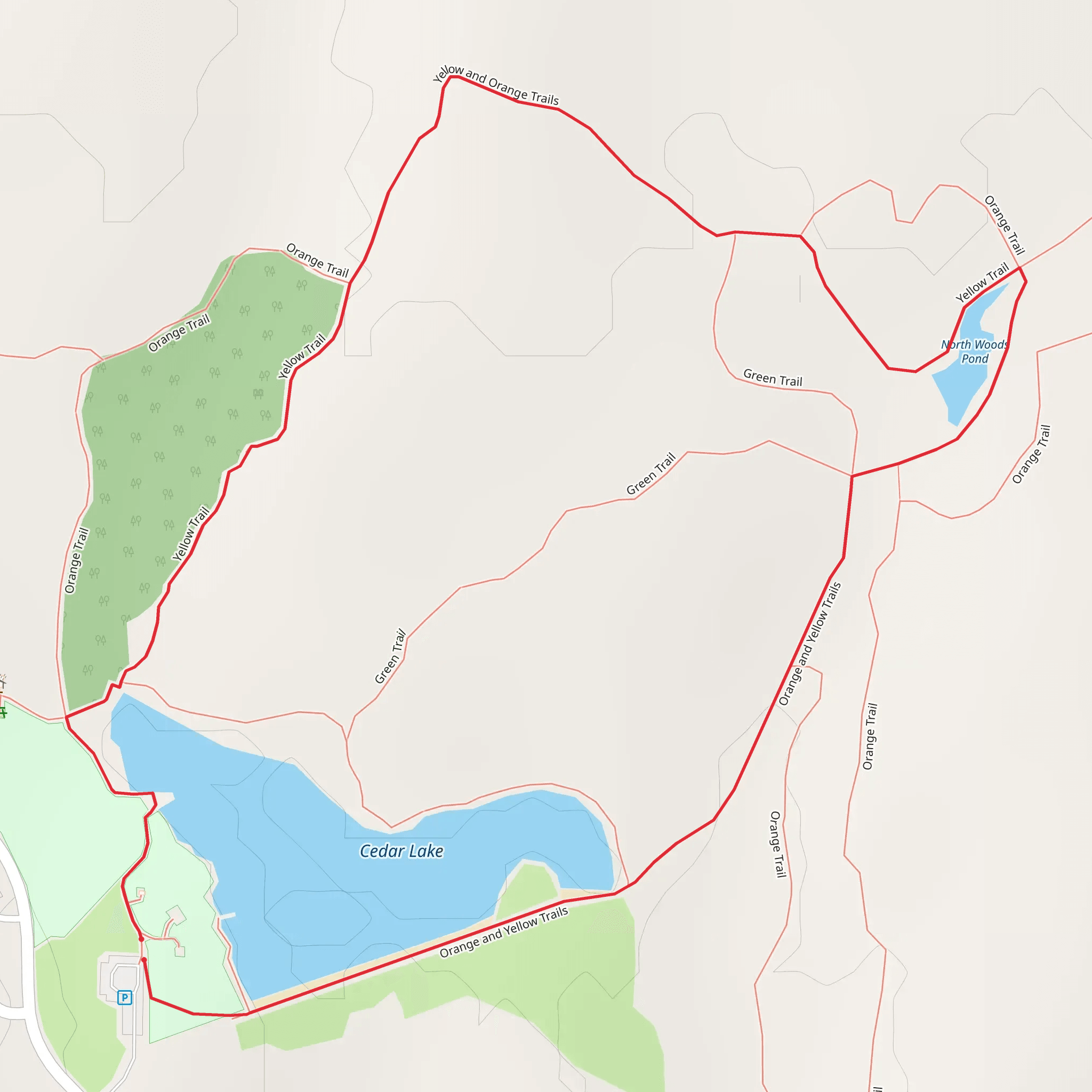 Cedar Lake Loop via Yellow and Orange Trails mobile static map