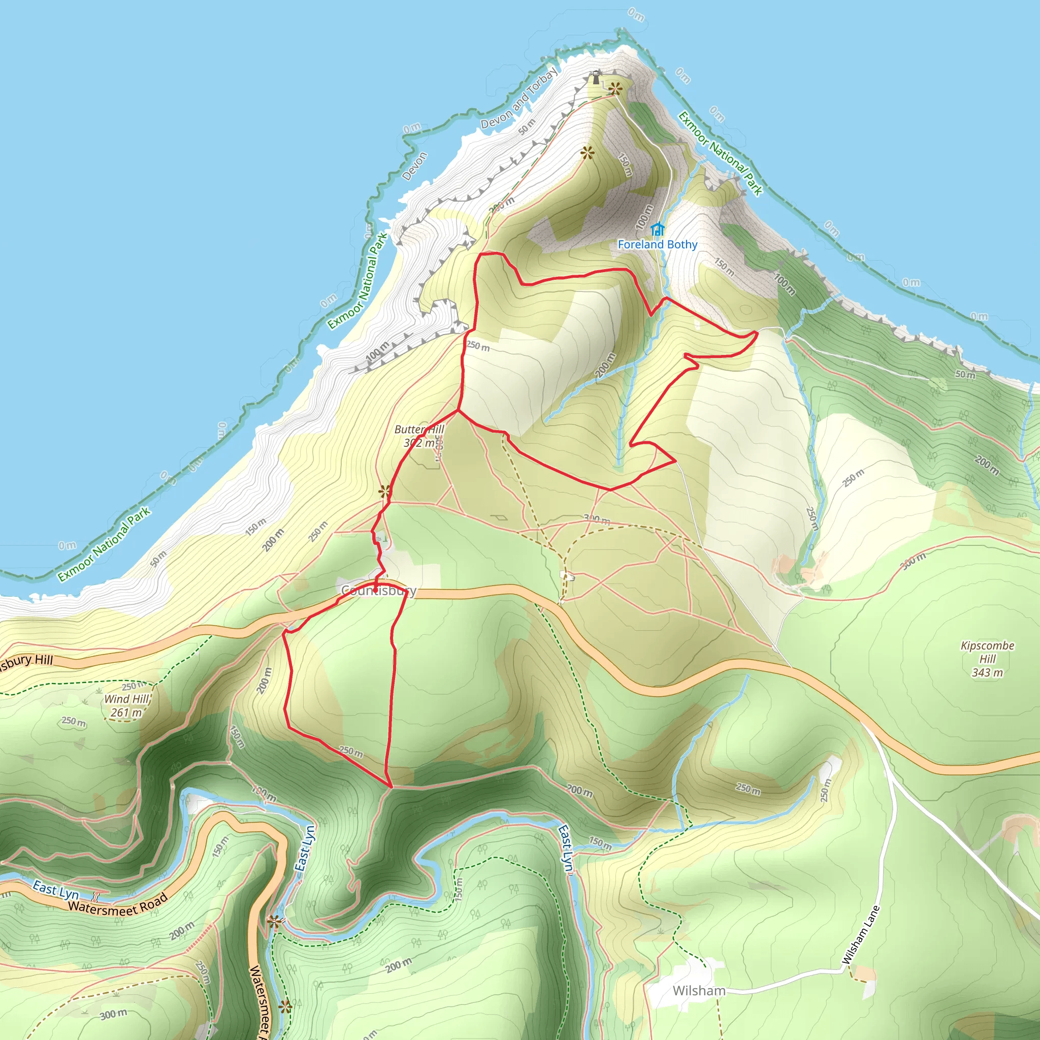 Butter Hill and Countisbury Hill Loop mobile static map