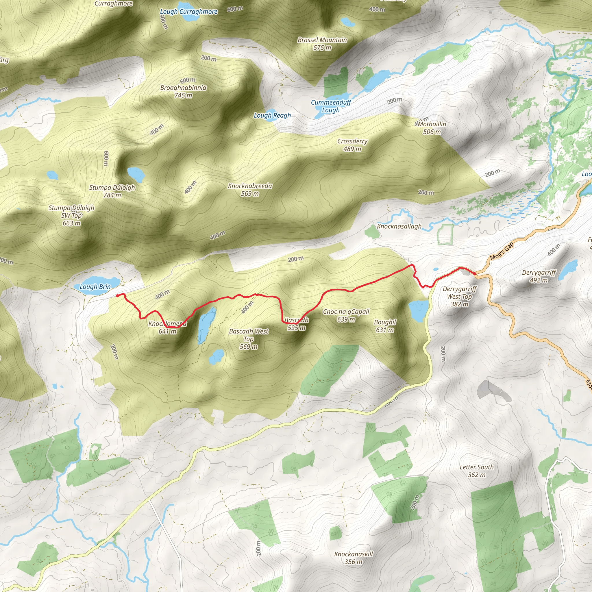 Knocklomena and Bascadh Walk from Lough Brin mobile static map