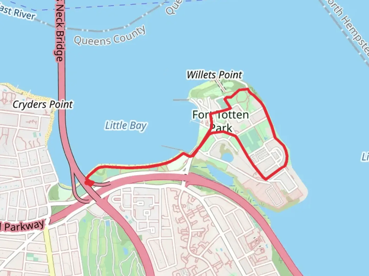 An image depicting the trail Fort Totten Park Loop and its surrounding area.