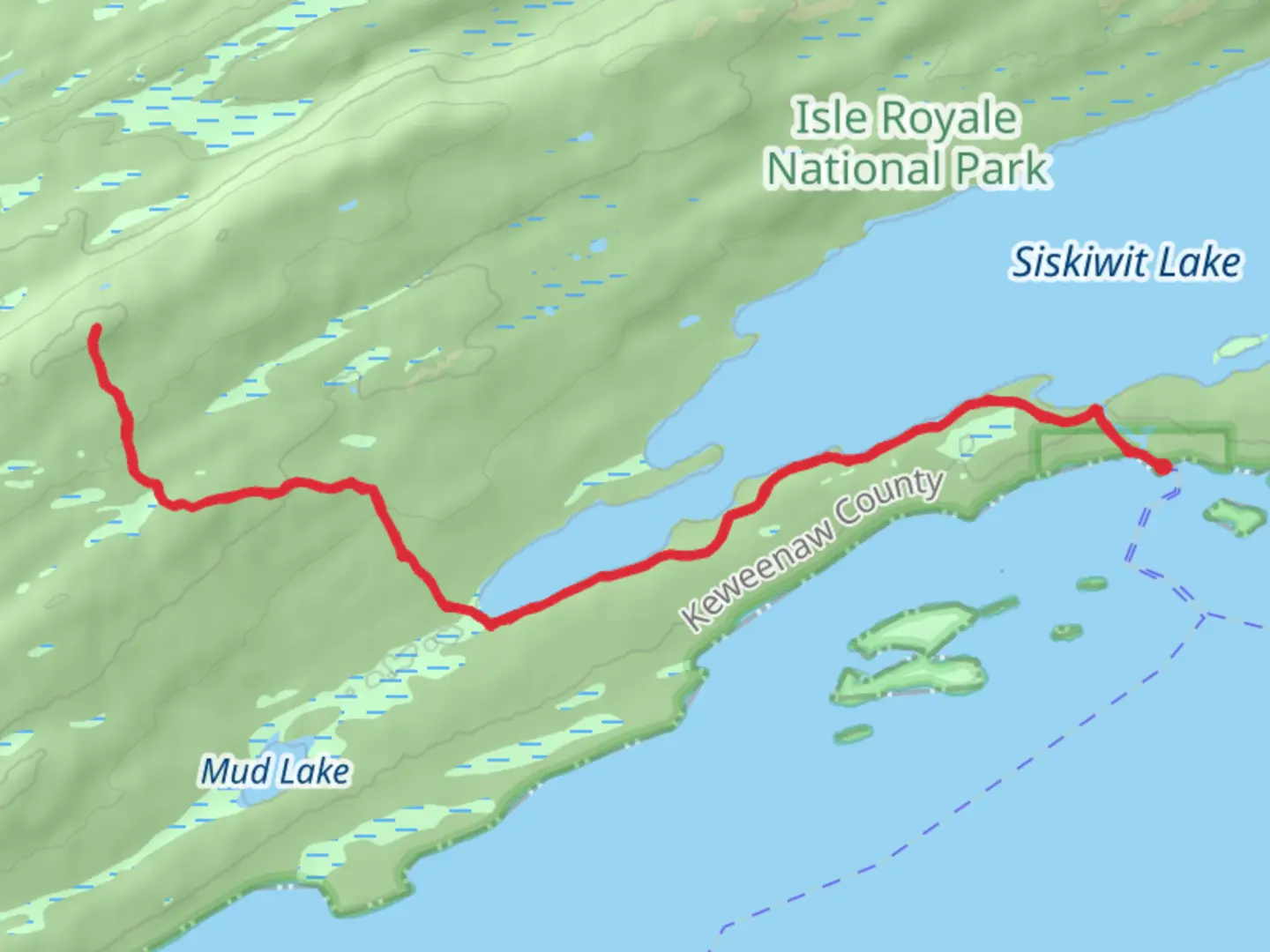 An image depicting the trail Ishpeming Trail and Ishpeming Point Trail and its surrounding area.