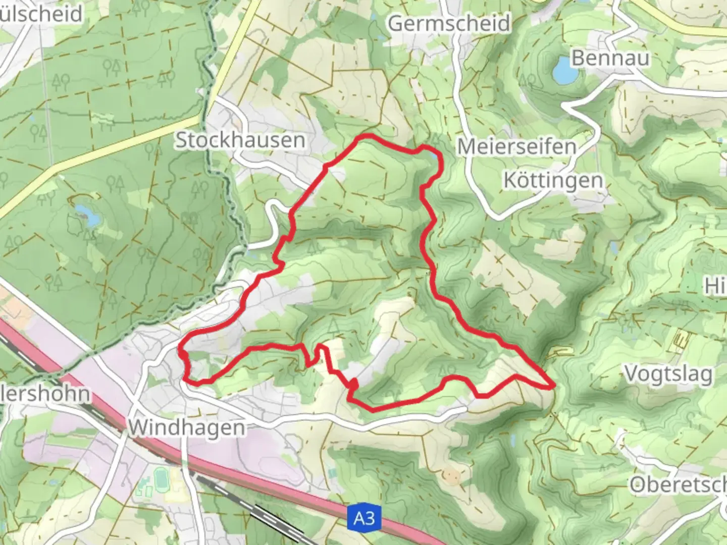 An image depicting the trail Stockhauser Weg and its surrounding area.