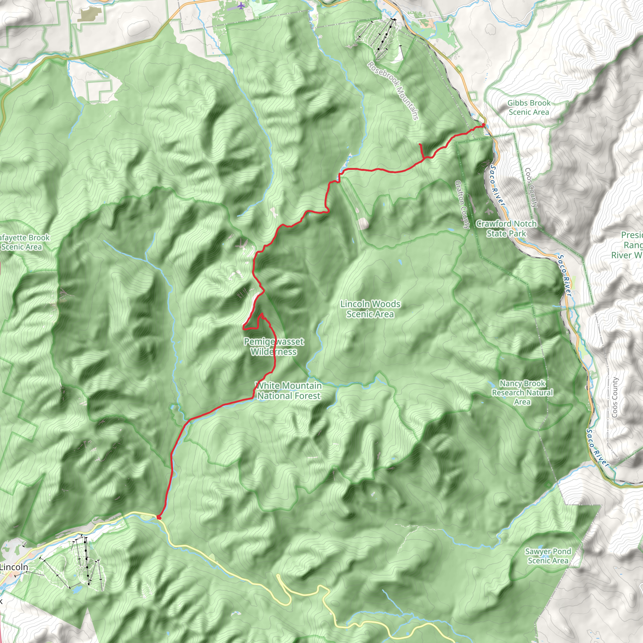 Mount Zealand - Mount Guyot - Bondcliff from Saco Lake mobile static map