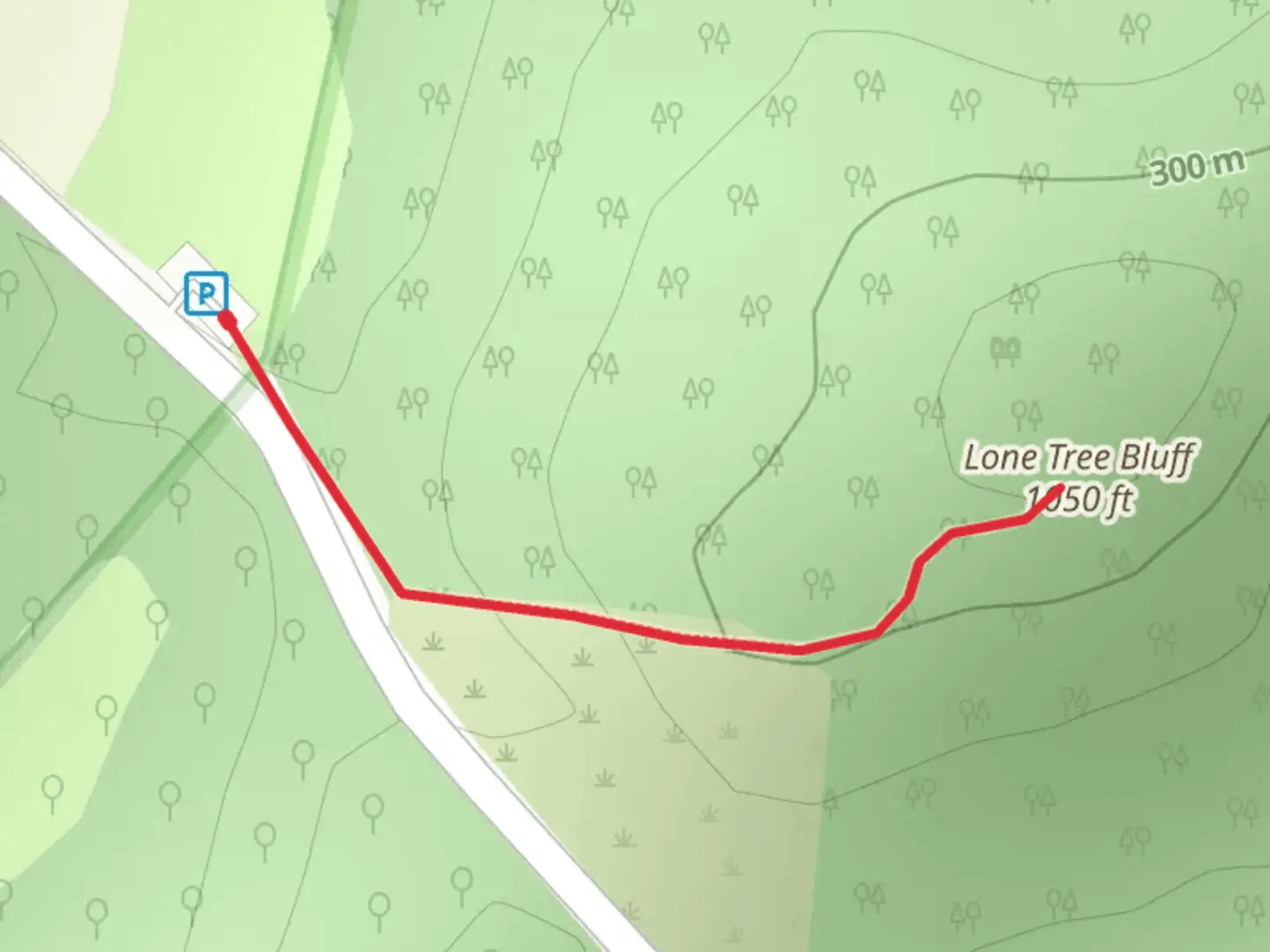 An image depicting the trail Lone Tree Bluff Out and Back and its surrounding area.