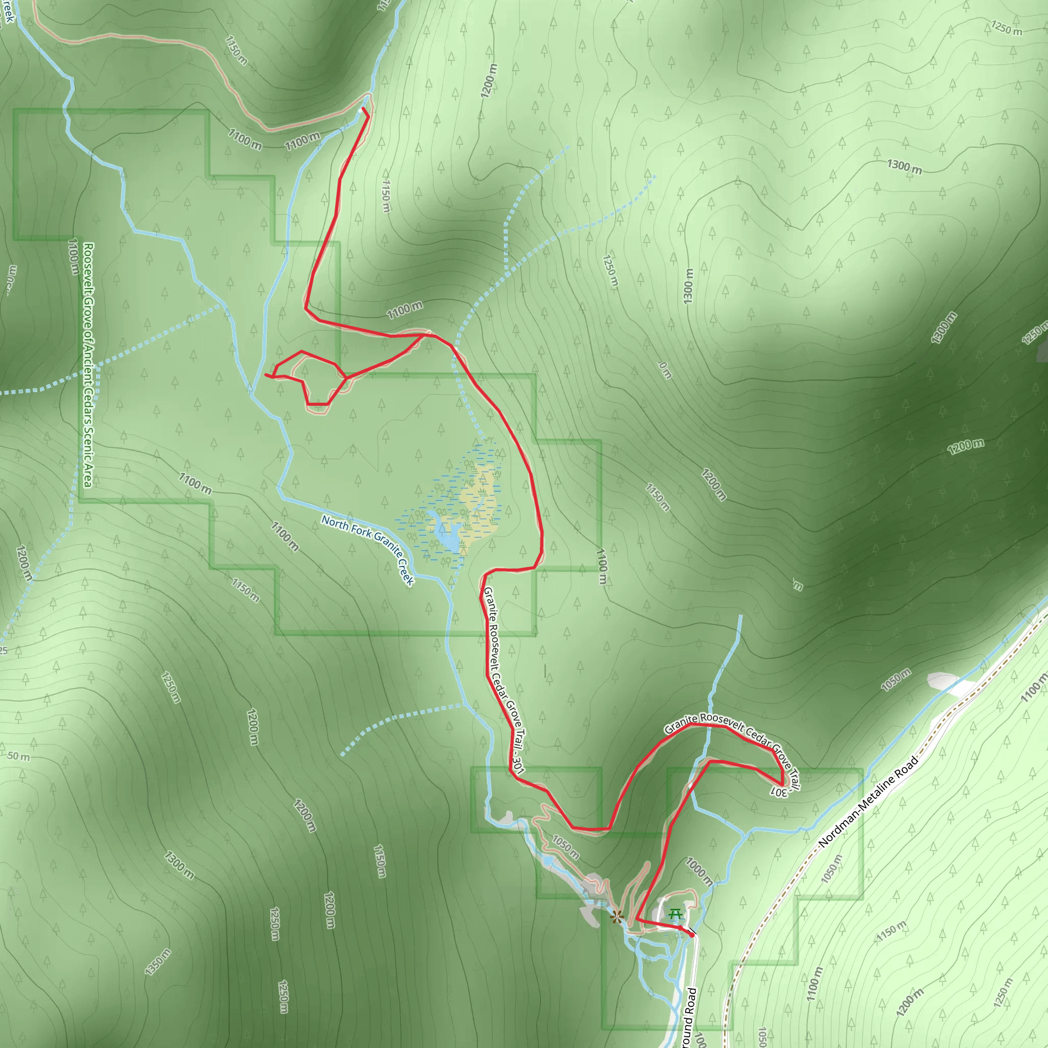 North Fork Granite Creek via Granite Roosevelt Cedar Grove Trail mobile static map