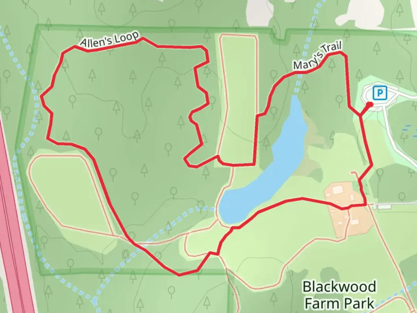 An image depicting the trail Mary's Trail and Allen's Loop and its surrounding area.