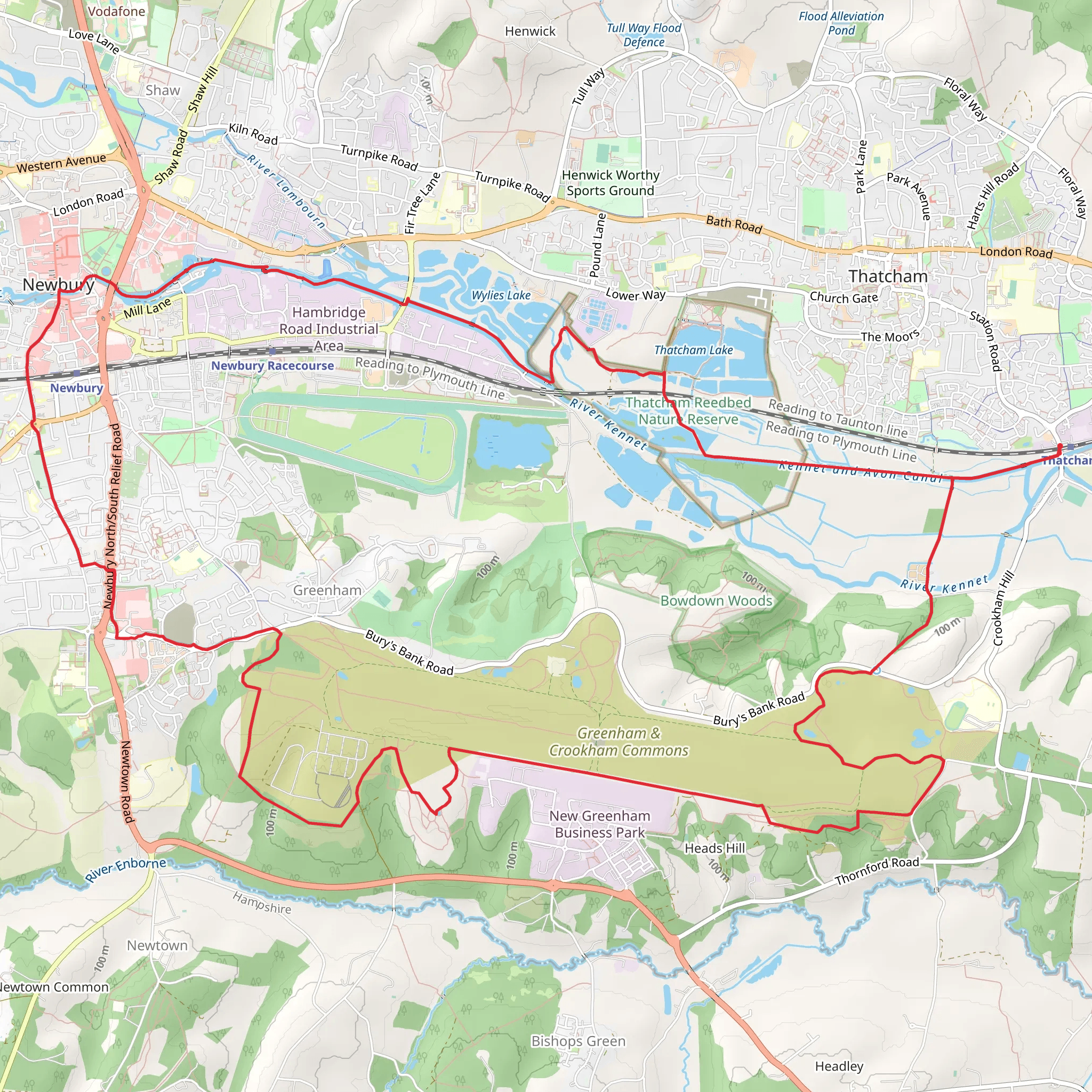Thatcham Reedbed Nature Reserve and Greenham Country Park Loop mobile static map