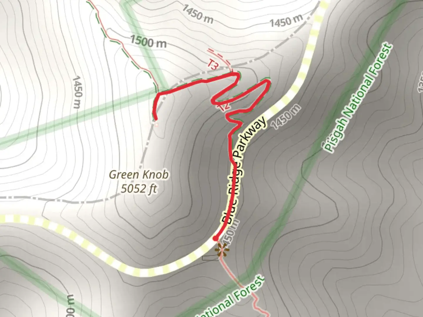 An image depicting the trail Green Knob Trail and its surrounding area.
