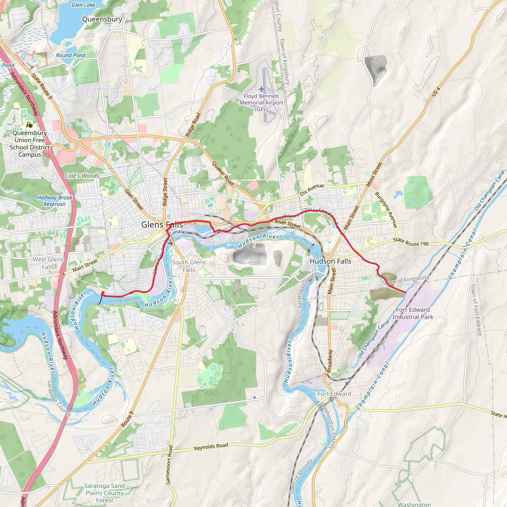 Glens Falls via Glens Falls Feeder Canal mobile static map