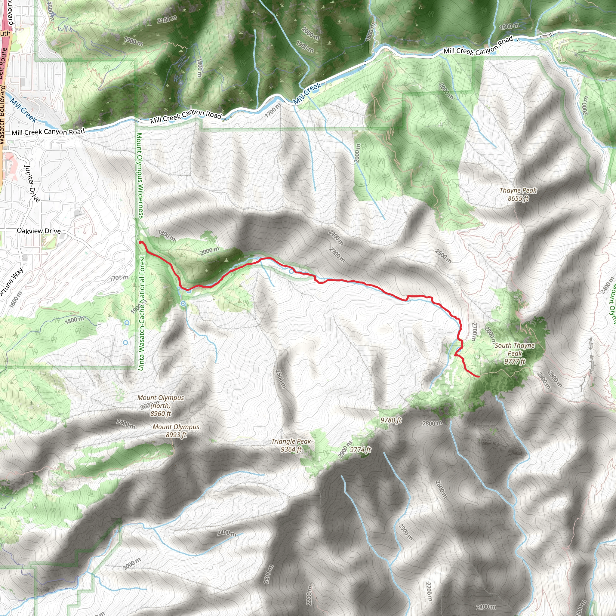 Wildcat Ridge and Neff Springs via Neffs Canyon Trail mobile static map