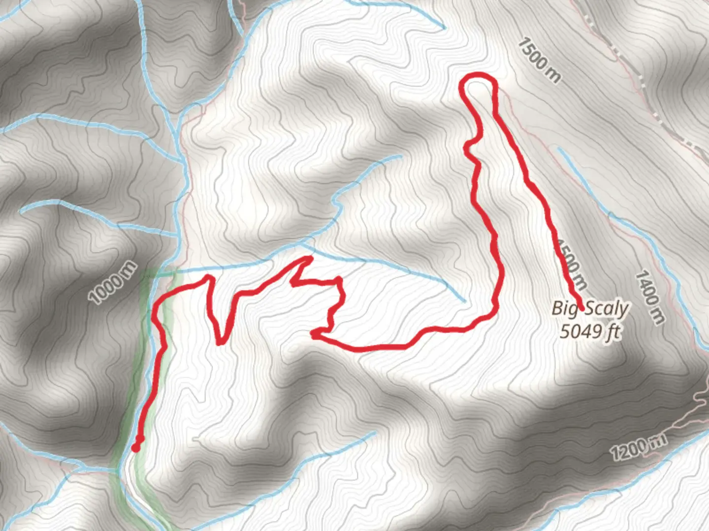 An image depicting the trail Big Scaly Mountain via Beech Creek Trail and its surrounding area.