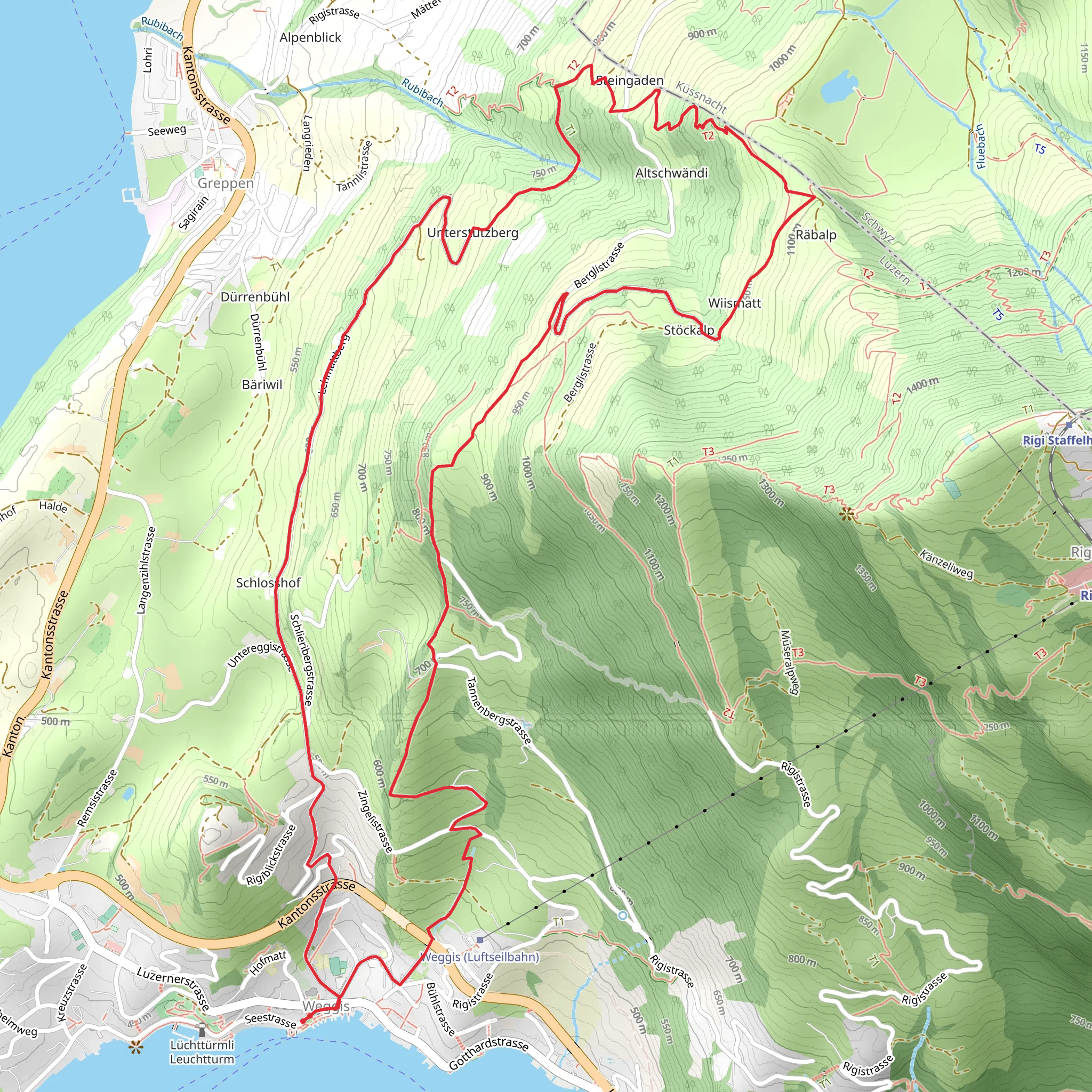 Weggis - Räbalp - Seebodenalp Rundwanderung mobile static map