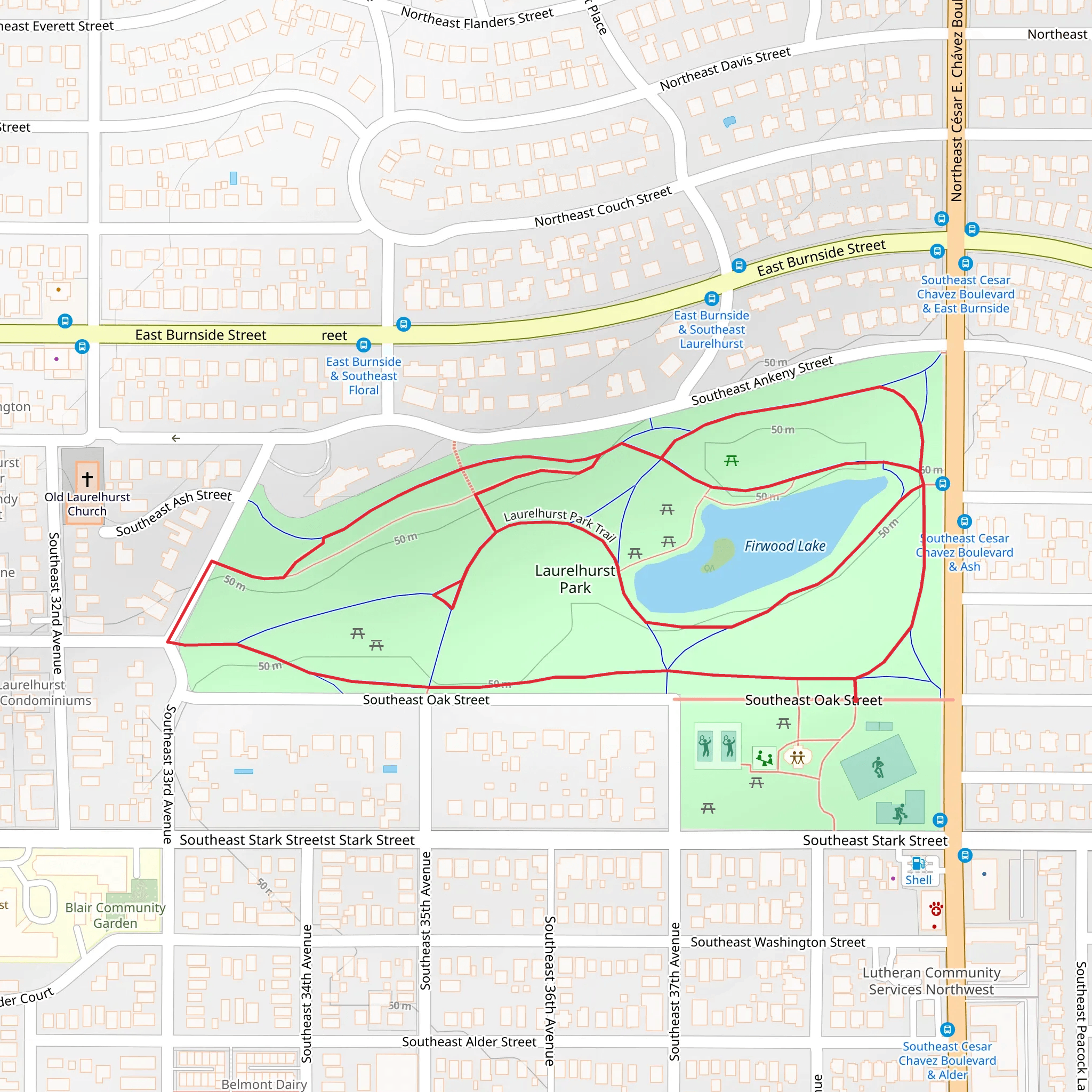 Firwood Lake - Laurelhurst Park Loop mobile static map