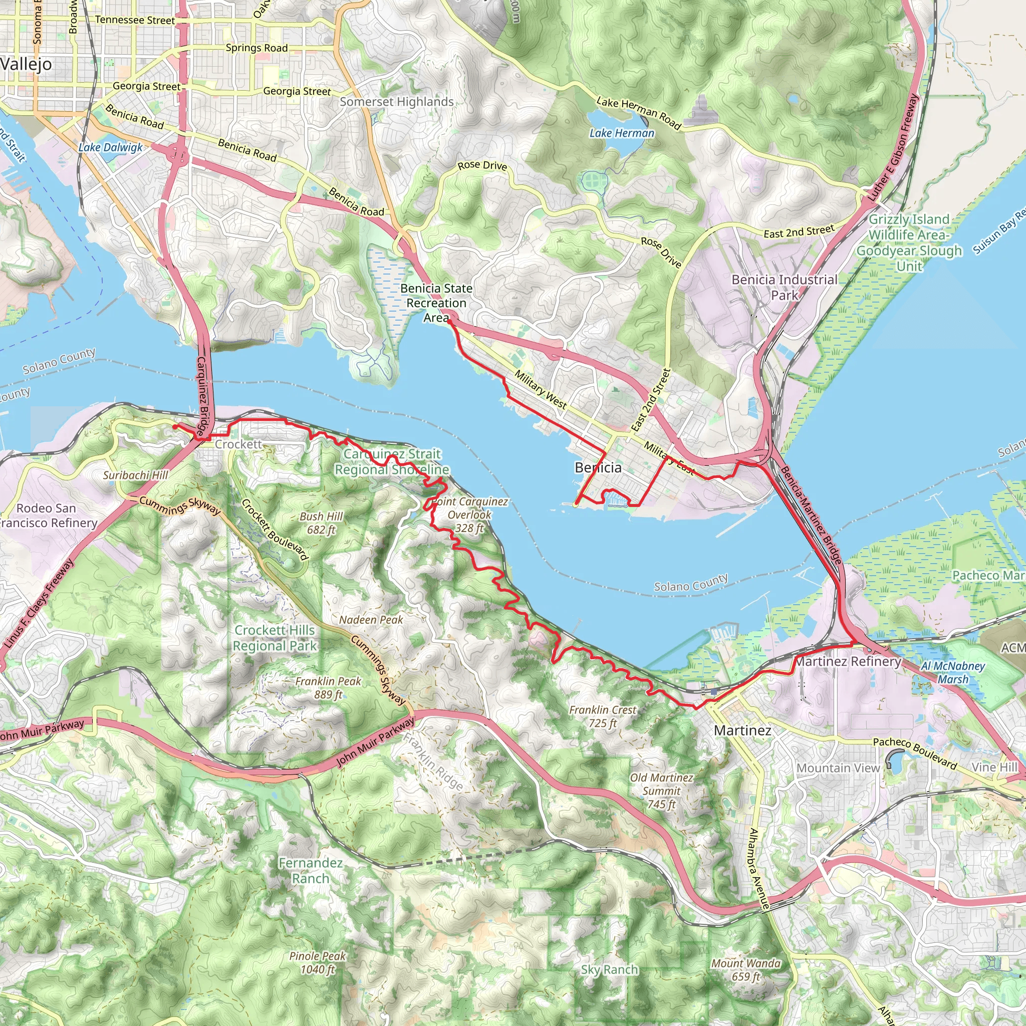 Carquinez Strait via Bull Valley Trail and Bay Area Ridge Trail mobile static map