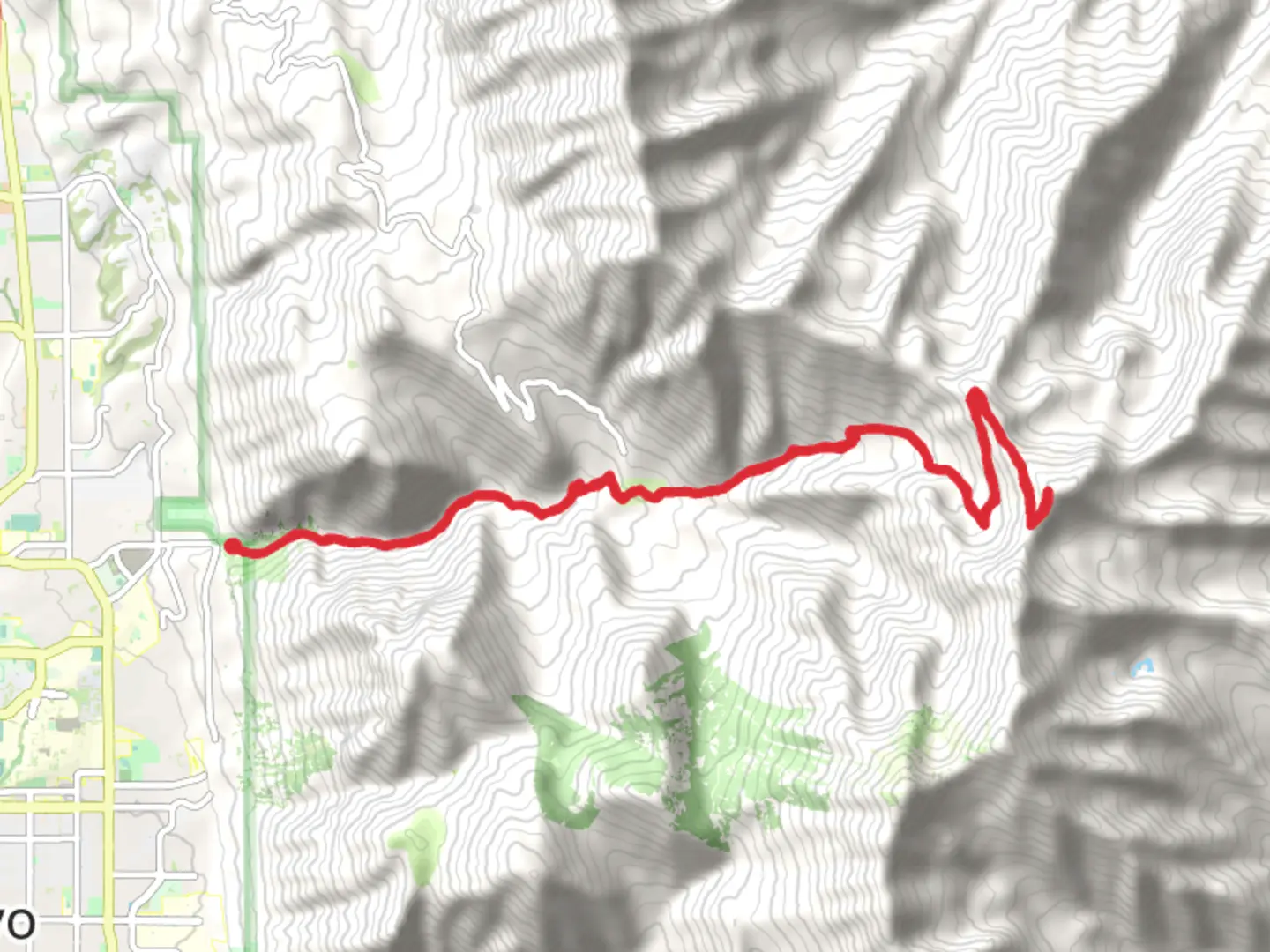 An image depicting the trail Shingle Mill Peak via Rock Canyon Trail and its surrounding area.