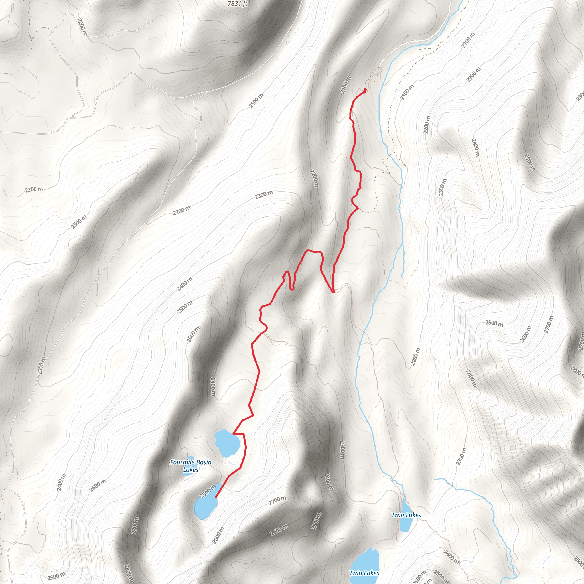 Fourmile Basin Lakes via CDT mobile static map