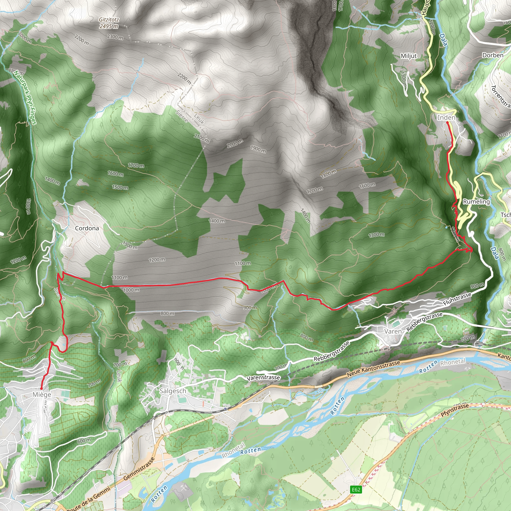 Inden - Varnersuon - Miège Trail mobile static map